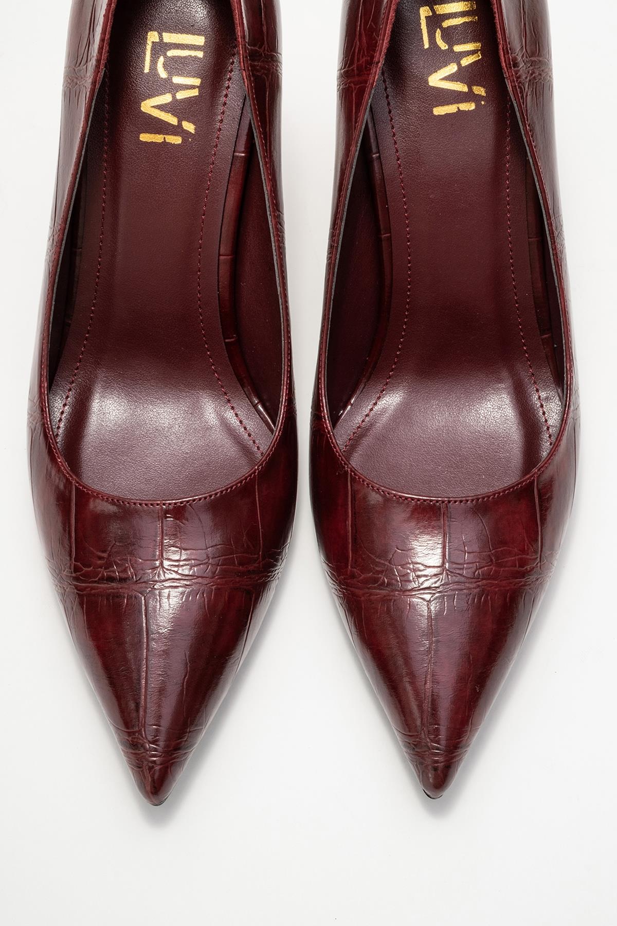 Hudson - Burgundy Stiletto Heel Shoe – side view showing leather, SimmiUnique