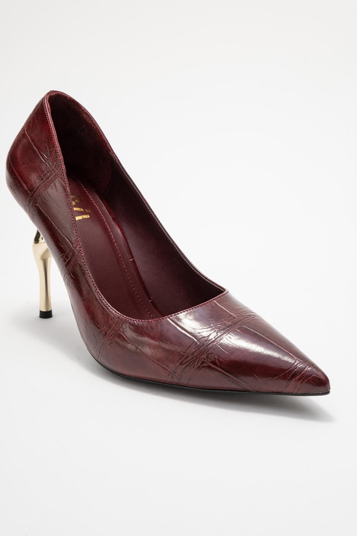 Hudson - Burgundy Stiletto Heel Shoe – detail view showing leather, SimmiUnique
