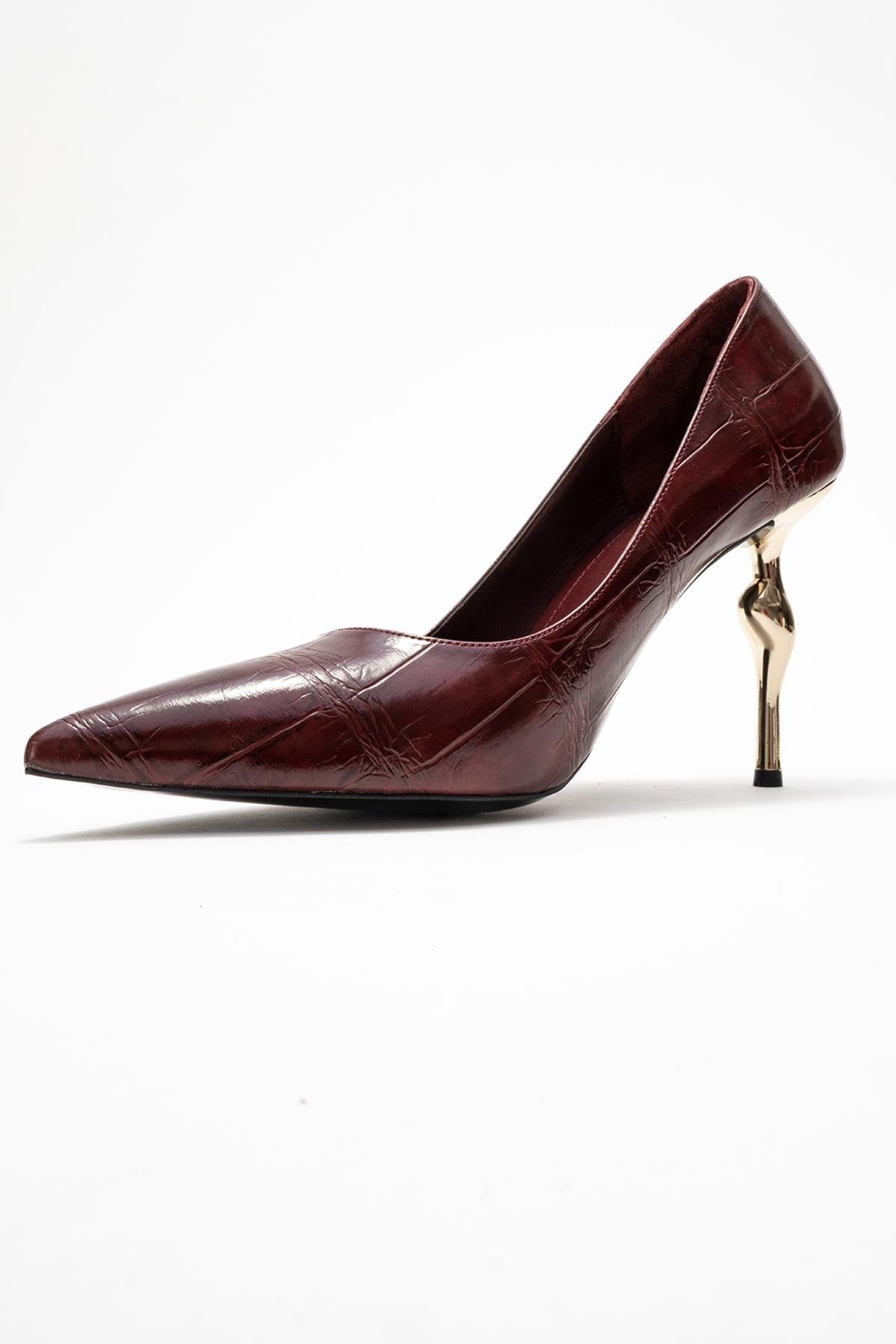 Hudson - Burgundy Stiletto Heel Shoe – heel view showing leather, SimmiUnique