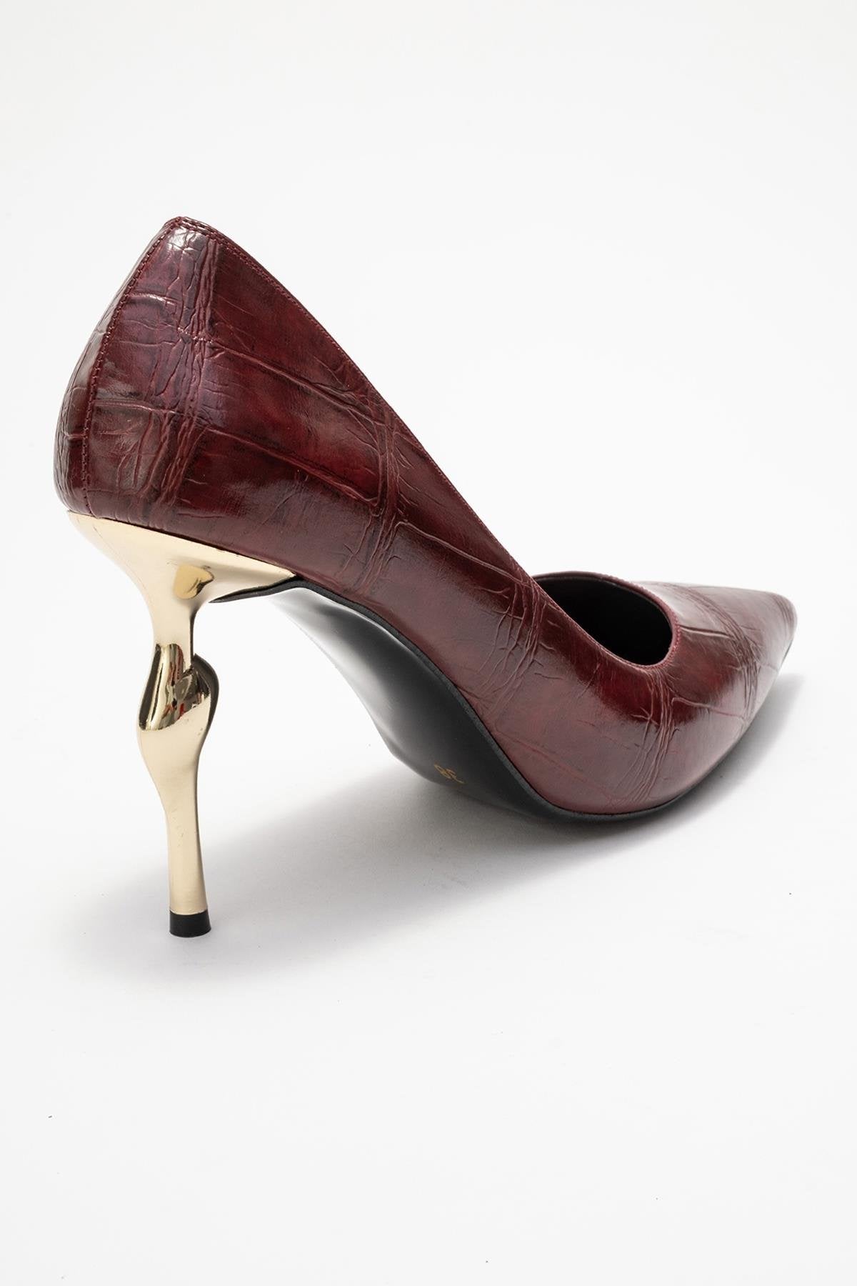 Hudson - Burgundy Stiletto Heel Shoe – back view showing leather, SimmiUnique