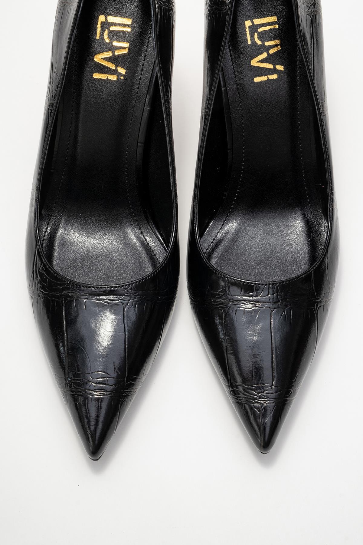 Hudson - Black Stiletto Heel Shoe – side view showing leather, black, SimmiUnique