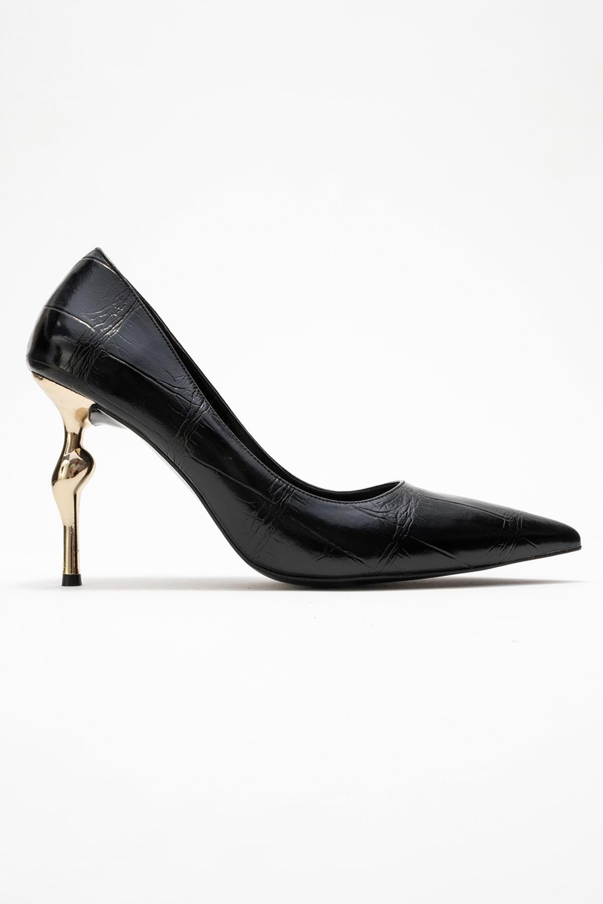 Hudson - Black Stiletto Heel Shoe – top view showing leather, black, SimmiUnique