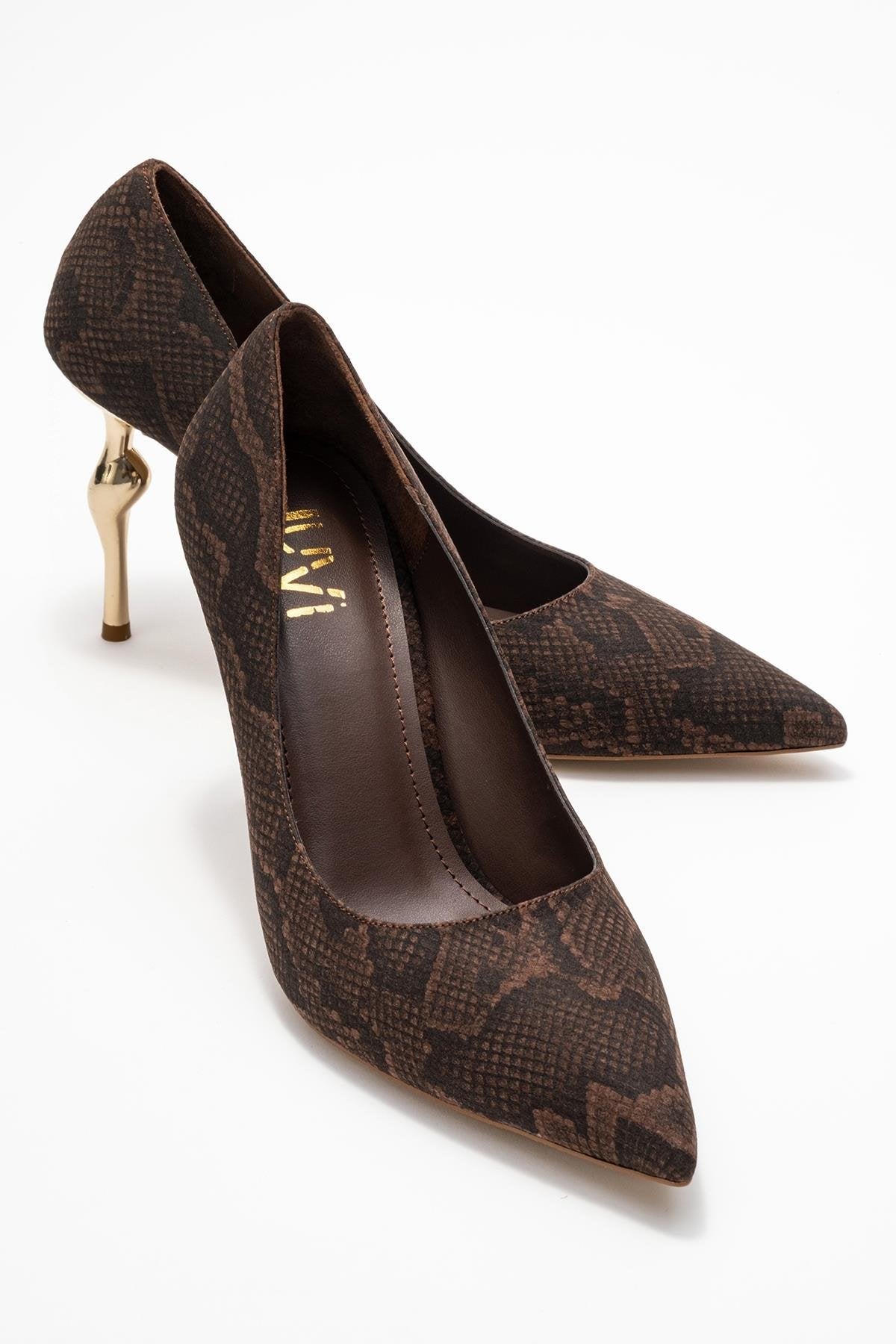 Hudson - Brown Stiletto Heel Shoe – front three-quarter view showing leather, red, SimmiUnique