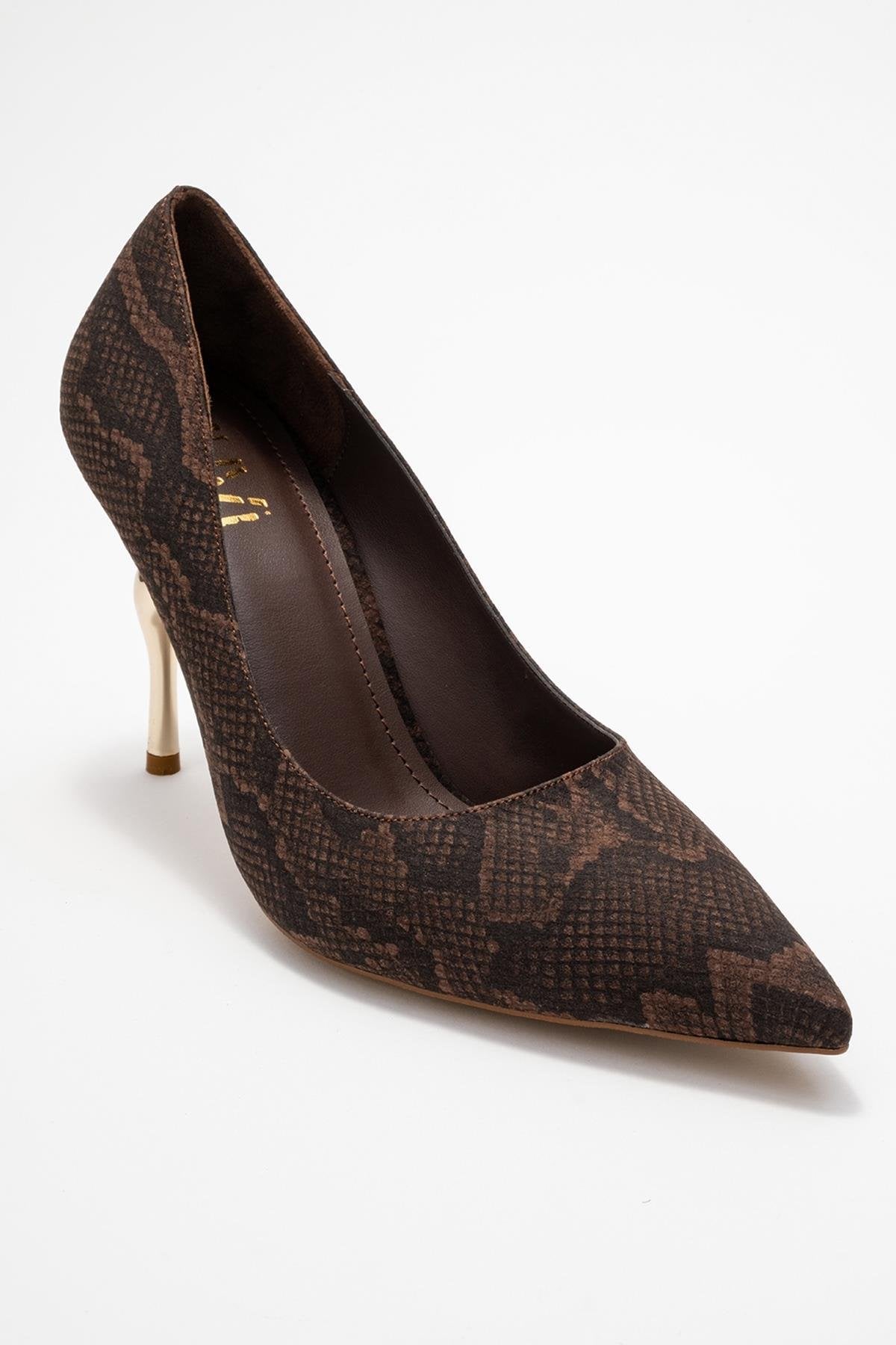 Hudson - Brown Stiletto Heel Shoe – detail view showing leather, red, SimmiUnique