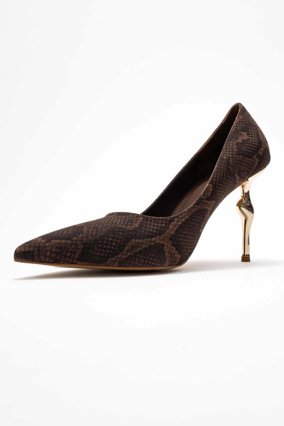 Hudson - Brown Stiletto Heel Shoe – heel view showing leather, red, SimmiUnique