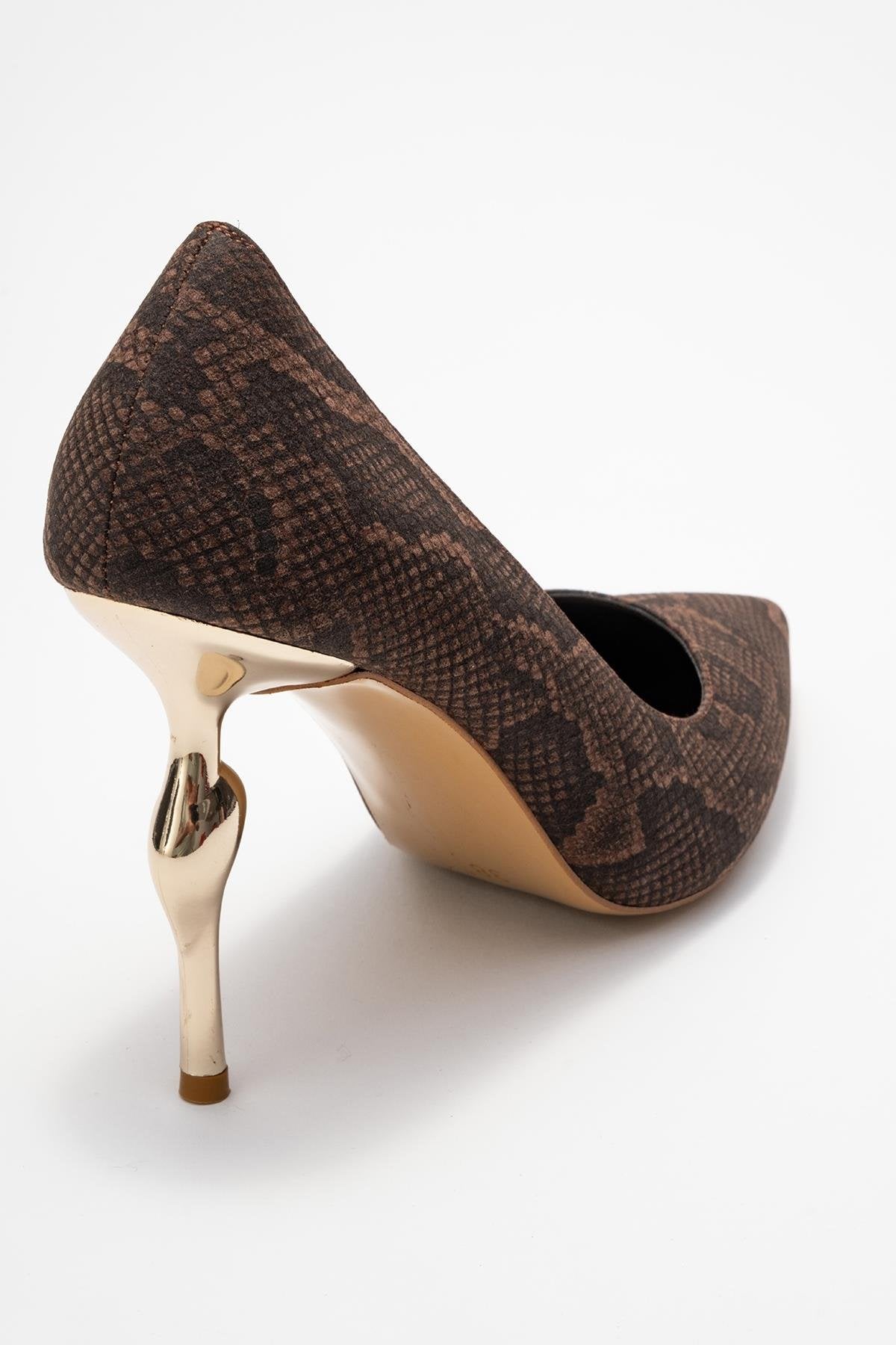 Hudson - Brown Stiletto Heel Shoe – back view showing leather, red, SimmiUnique