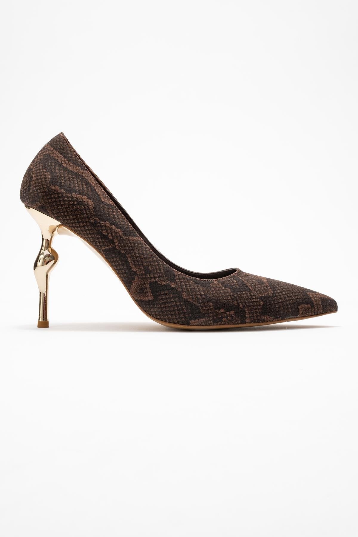 Hudson - Brown Stiletto Heel Shoe – top view showing leather, red, SimmiUnique