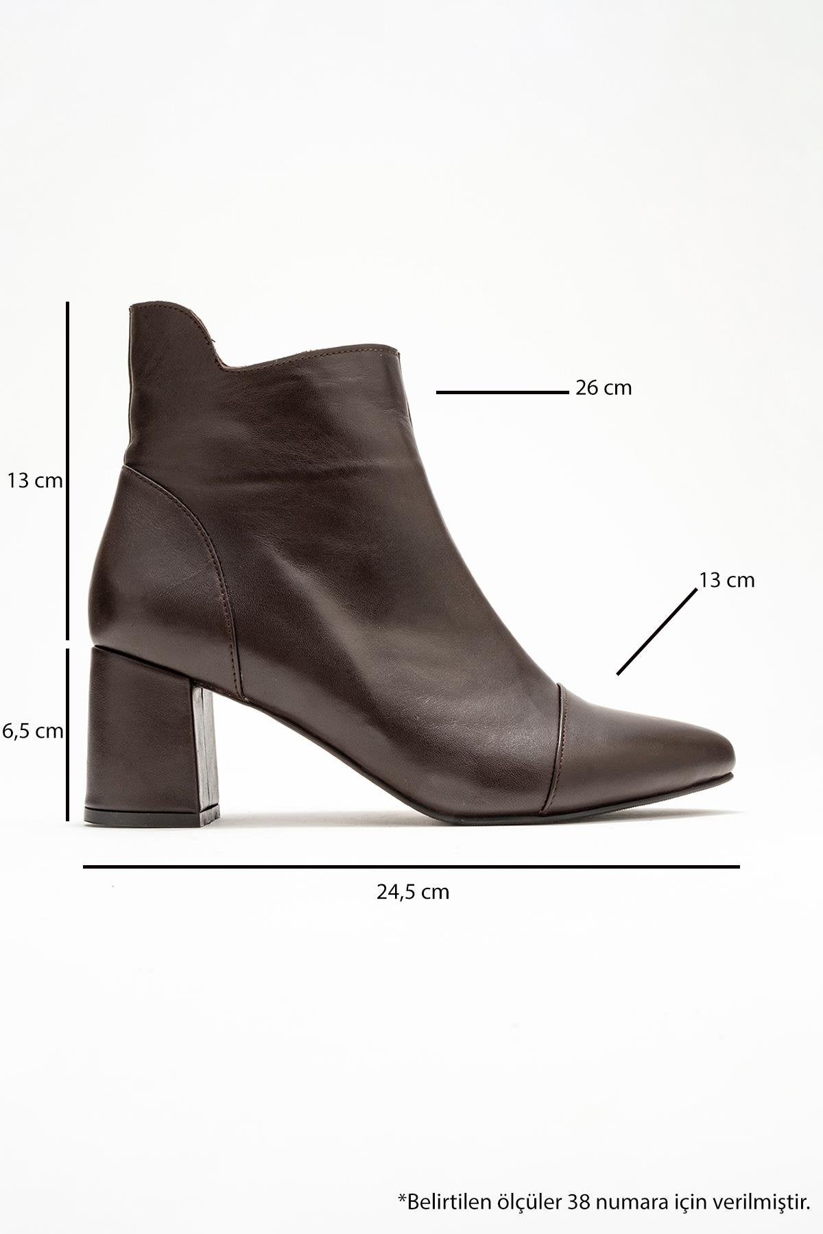 Gael - Brown Genuine Leather Block Heel Boot – top view showing leather, SimmiUnique