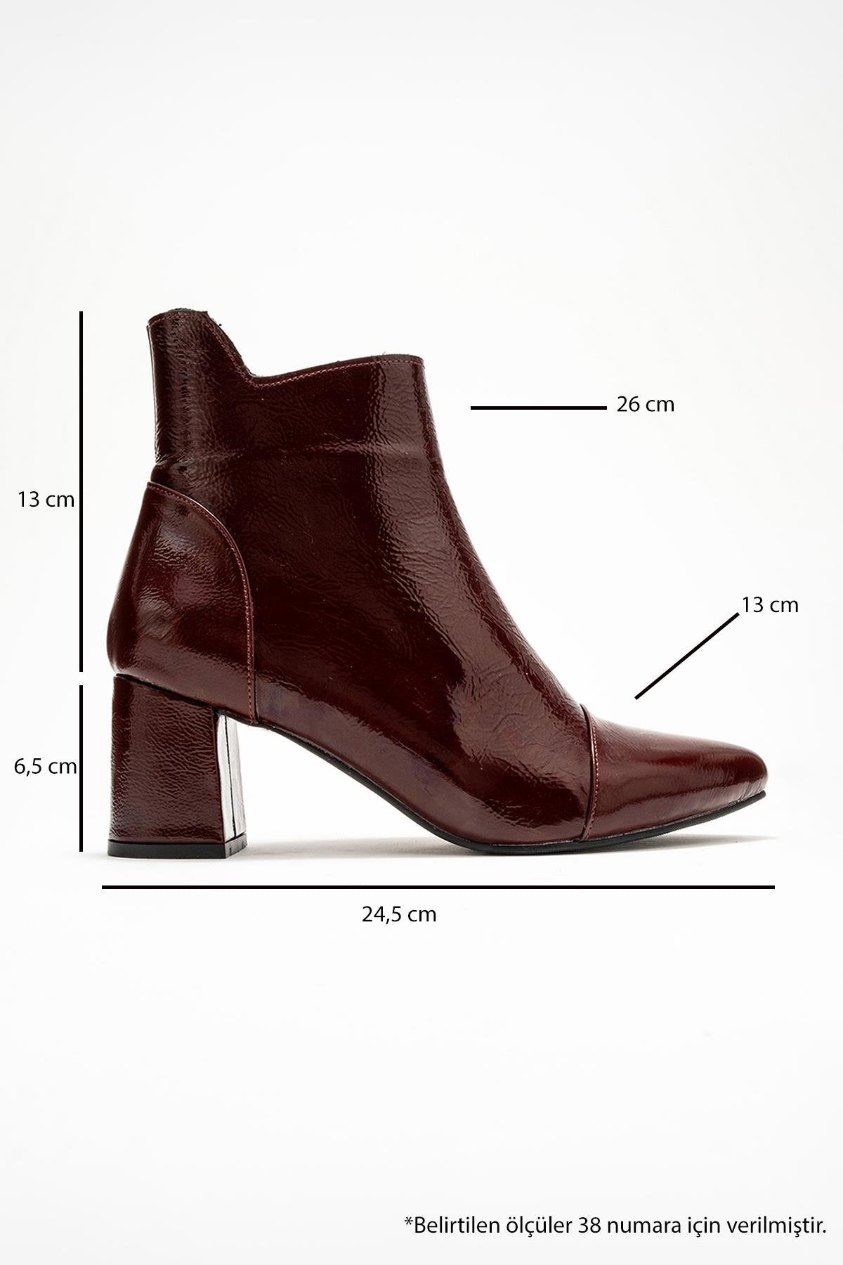 Gael - Burgundy Patent Genuine Leather Block Heel Boot – top view showing leather, SimmiUnique