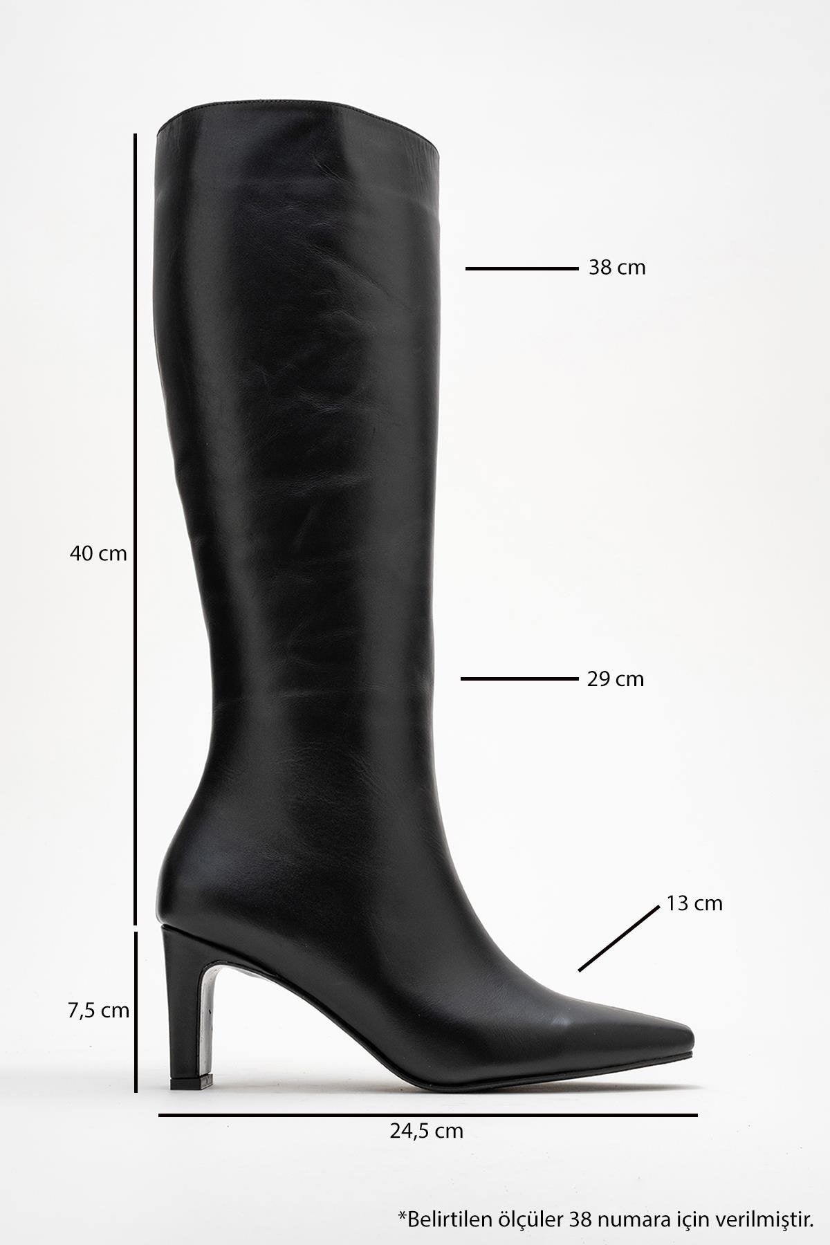 Valencia - Black Genuine Leather Block Heel Knee-High Boot – top view showing leather, black, SimmiUnique