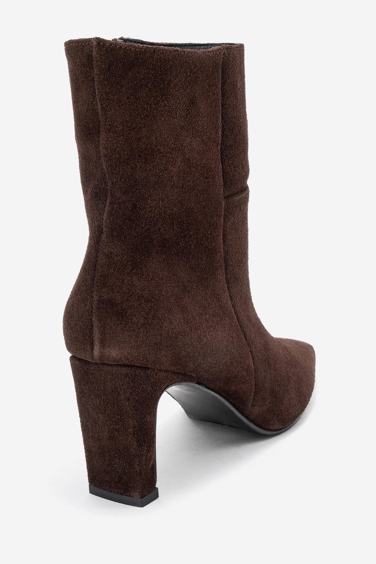 Kyoto - Brown Suede Genuine Leather Block Heel Boot – back view showing leather, suede, SimmiUnique