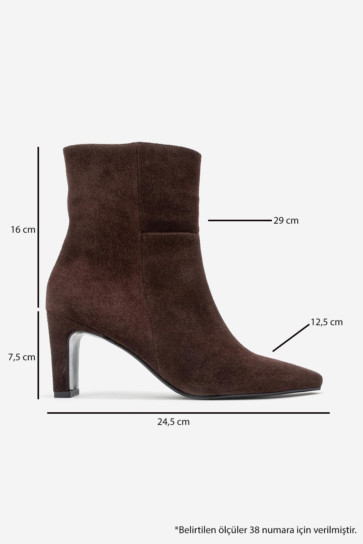 Kyoto - Brown Suede Genuine Leather Block Heel Boot – top view showing leather, suede, SimmiUnique