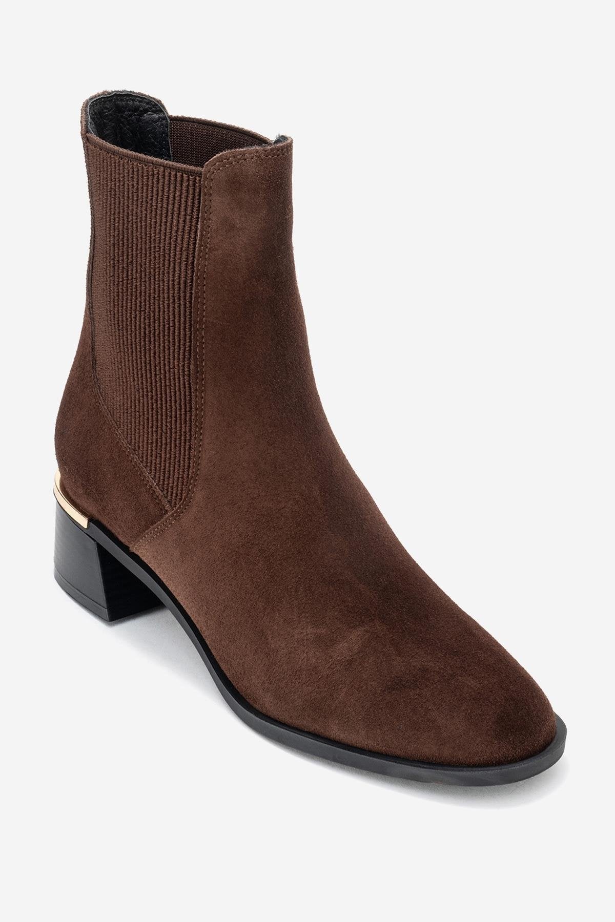 Neiva - Brown Suede Genuine Leather Chelsea Boot – detail view showing leather, suede, SimmiUnique