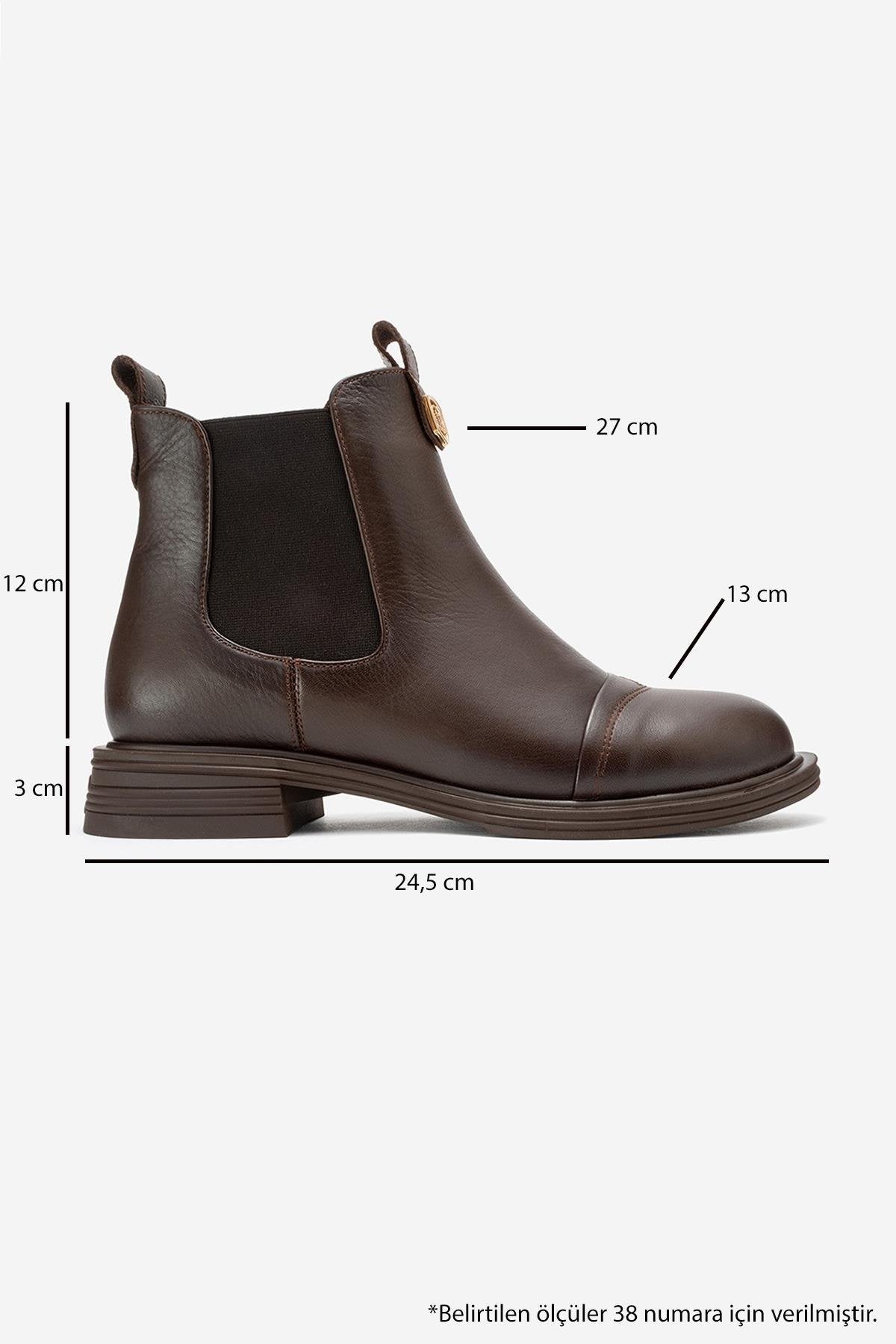 Sidney - Brown Genuine Leather Buckled Elastic Chelsea Boot – top view showing leather, SimmiUnique