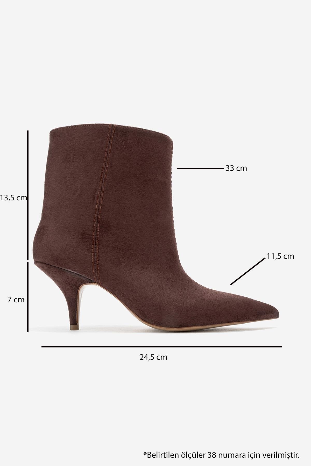 Brivelle - Brown Kitten Heel Pointed Toe Boot – top view showing suede, SimmiUnique