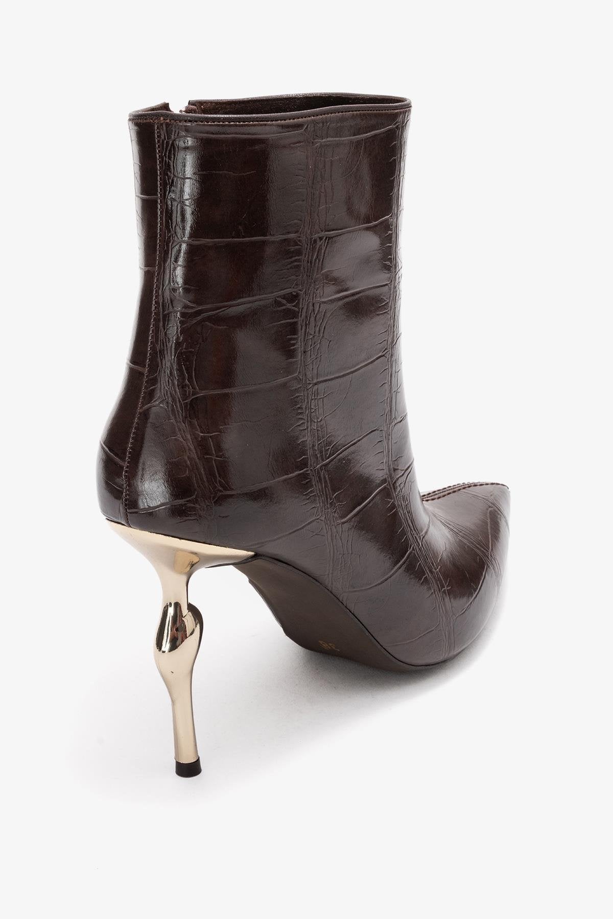 Crista - Brown Stiletto Heel Pointed Toe Boot – back view showing leather, SimmiUnique