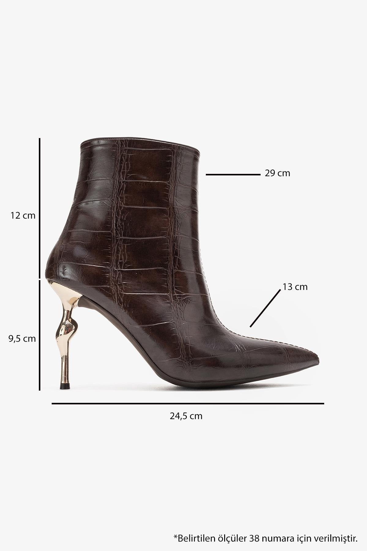 Crista - Brown Stiletto Heel Pointed Toe Boot – top view showing leather, SimmiUnique
