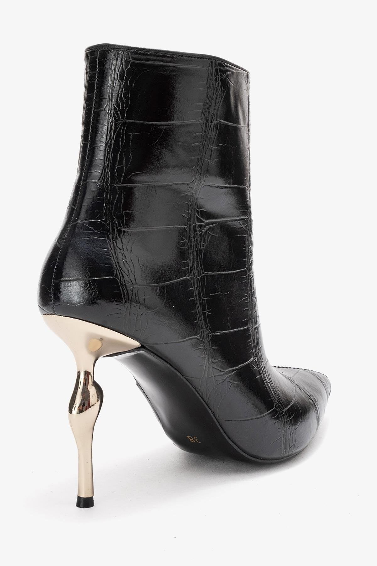 Crista - Black Stiletto Heel Pointed Toe Boot – back view showing leather, black, SimmiUnique
