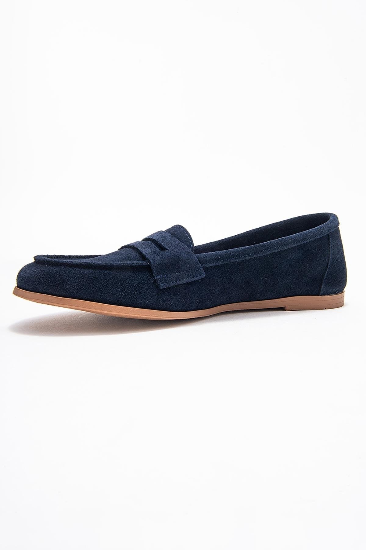 F02 - Navy Genuine Leather Loafer – heel view showing leather, SimmiUnique
