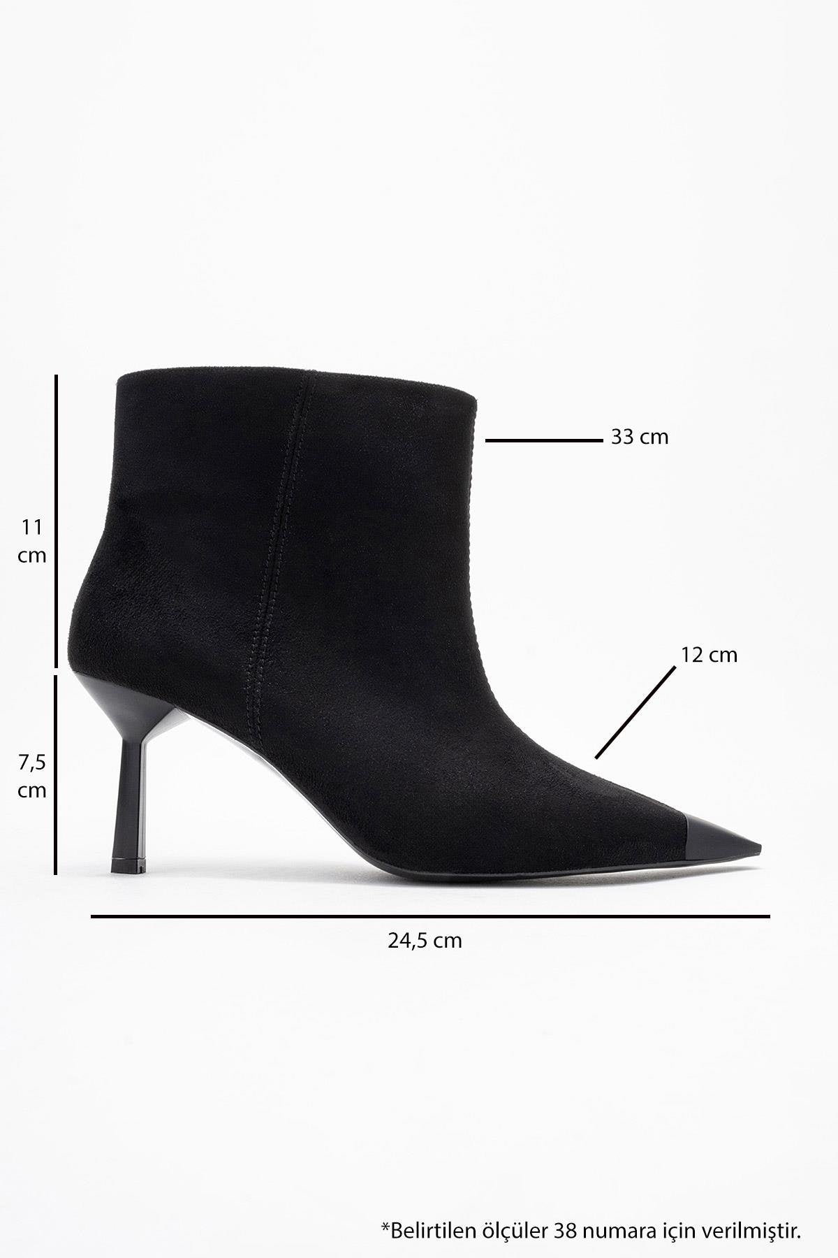 Rassel - Black Stiletto Heel Ankle Boot – top view showing suede, black, SimmiUnique