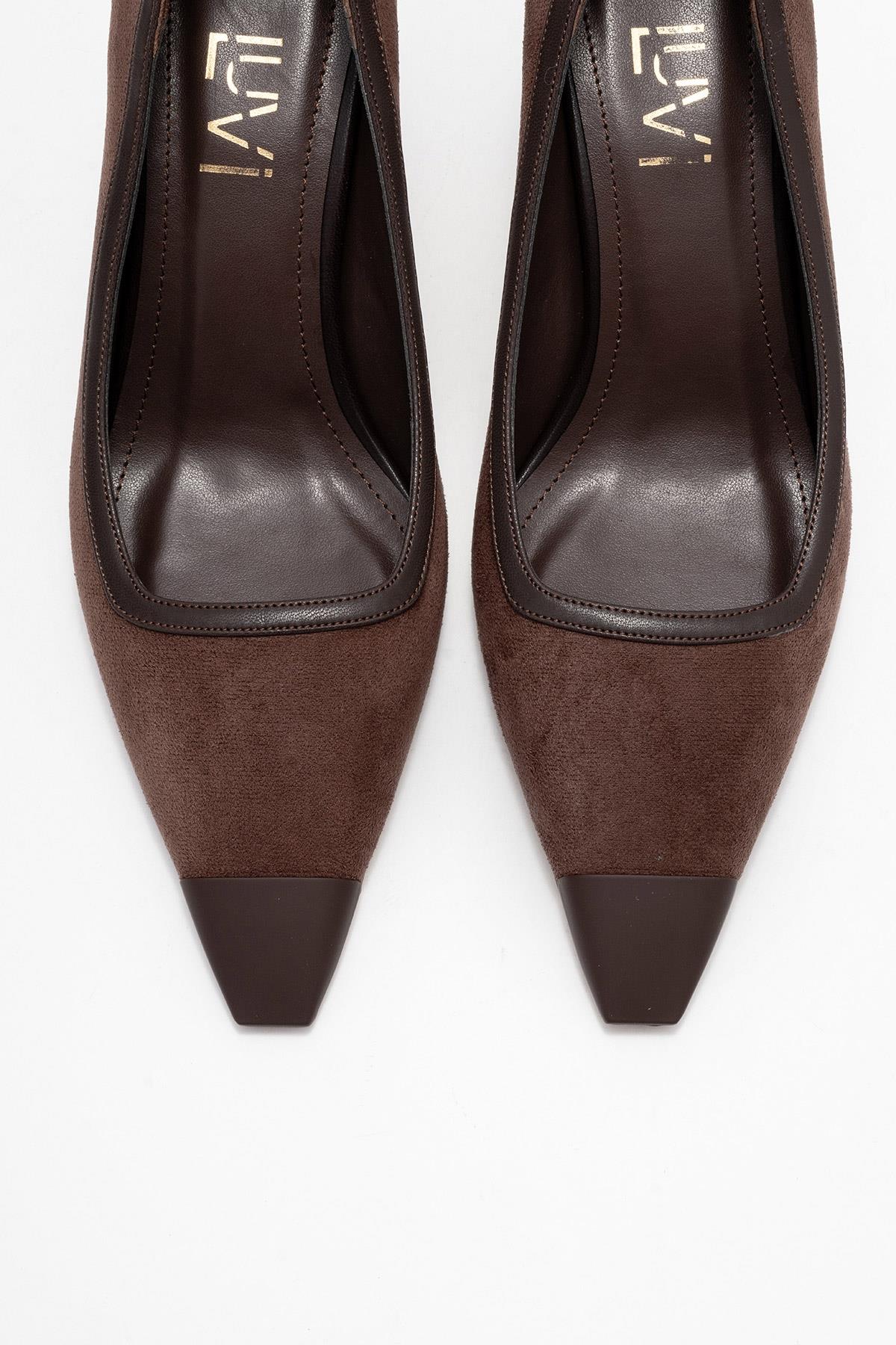 Rona - Brown Pointed Toe Pump – side view showing leather, suede, SimmiUnique