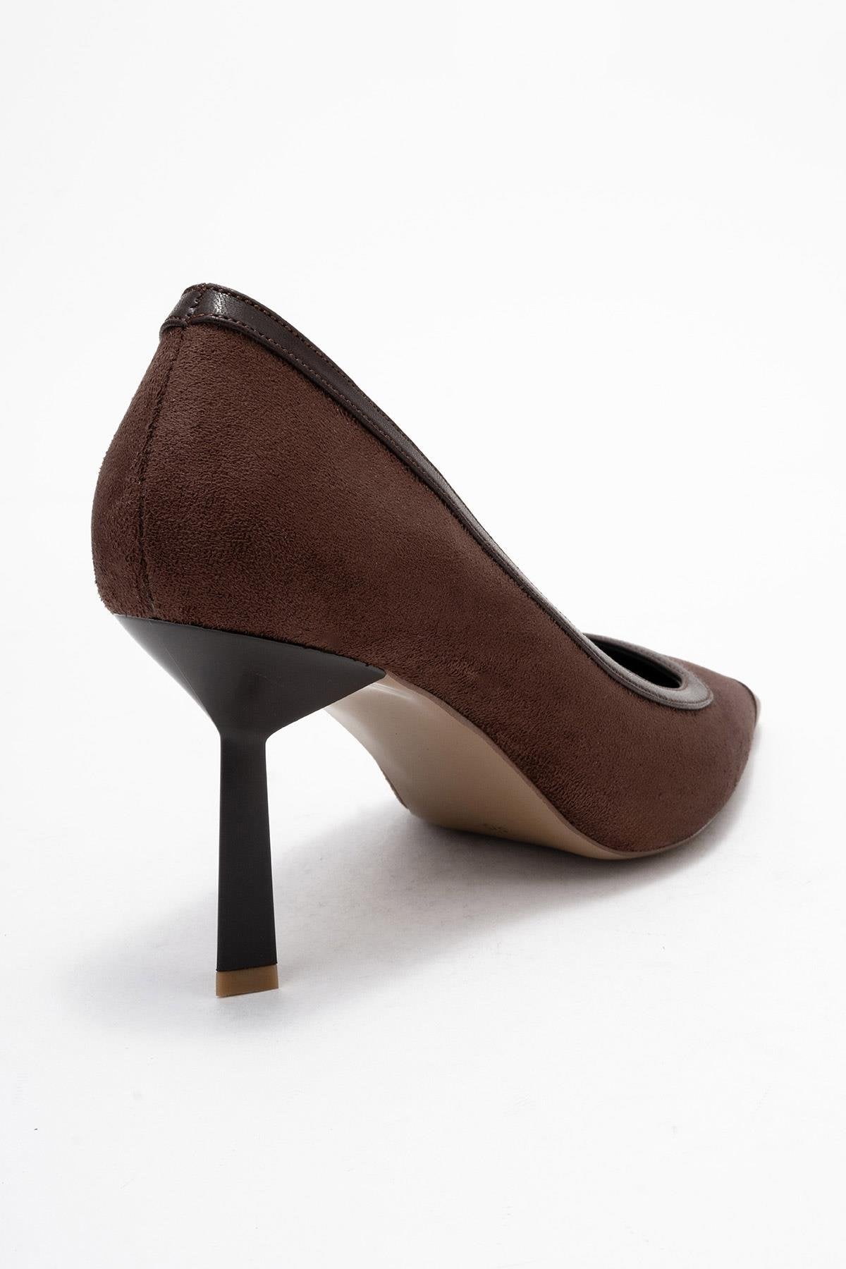 Rona - Brown Pointed Toe Pump – back view showing leather, suede, SimmiUnique