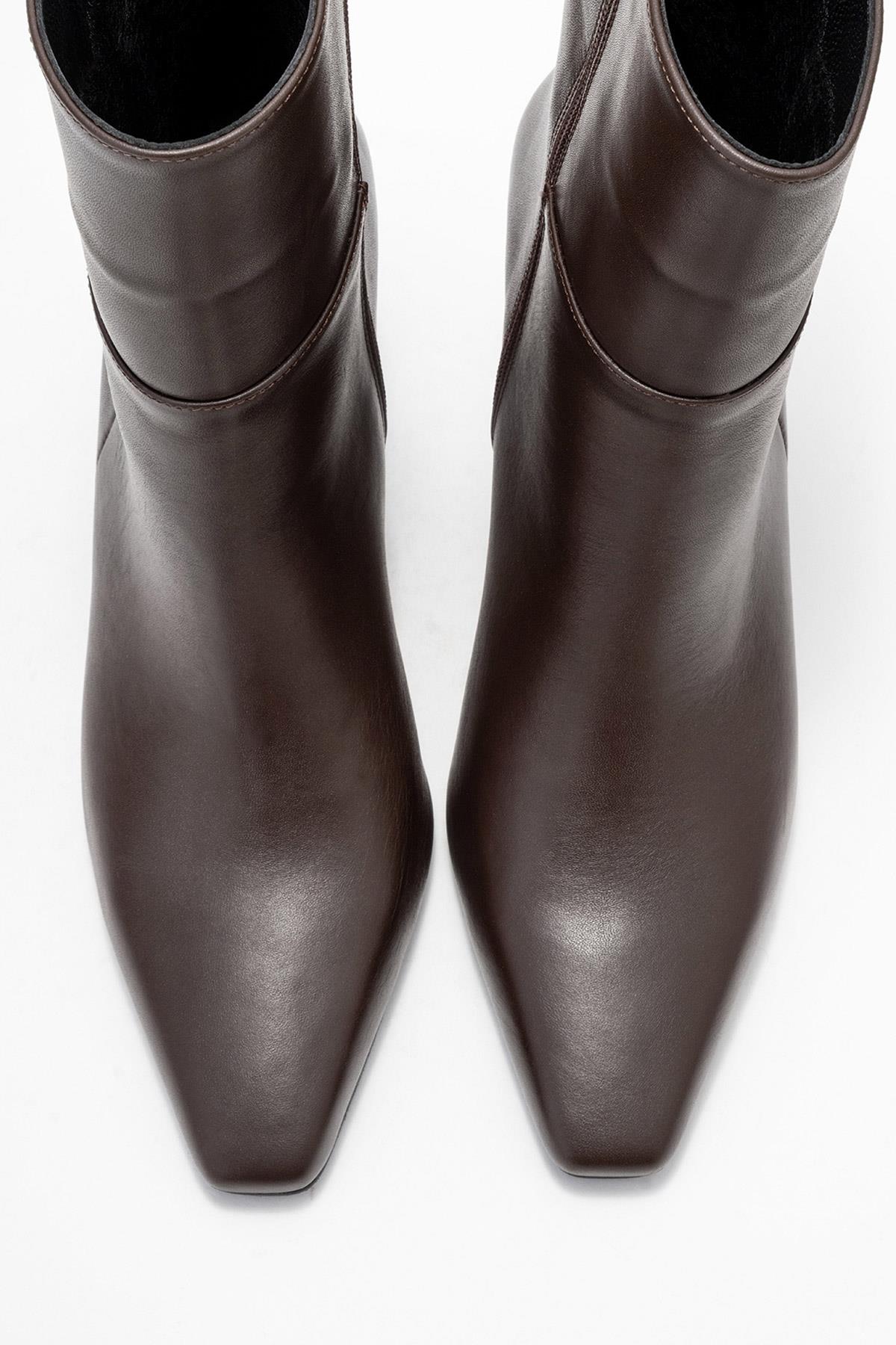 Kyoto - Cognac Genuine Leather Block Heel Boot – side view showing leather, SimmiUnique