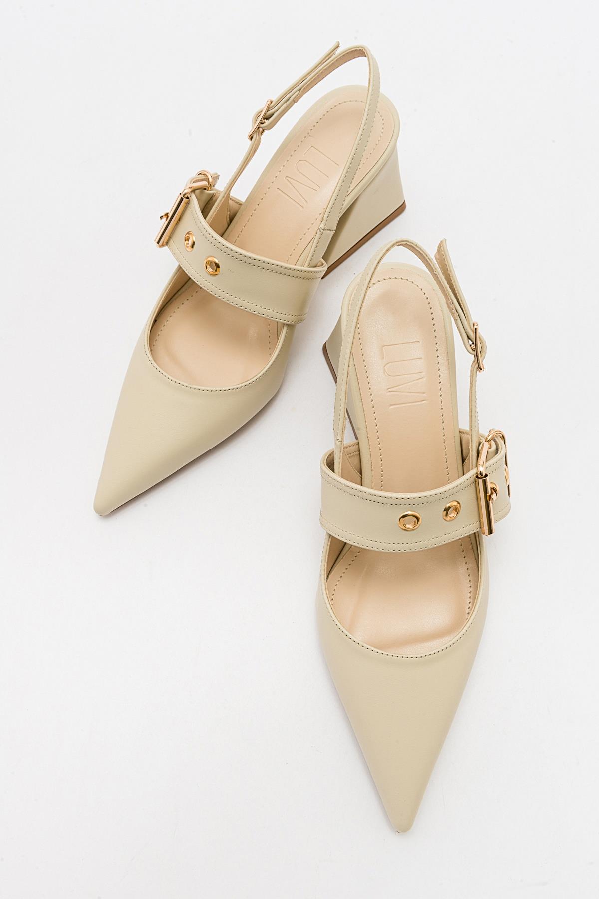Nepido - Off-White Pointed Toe Backless Block Heel Shoe – side view showing leather, white, SimmiUnique