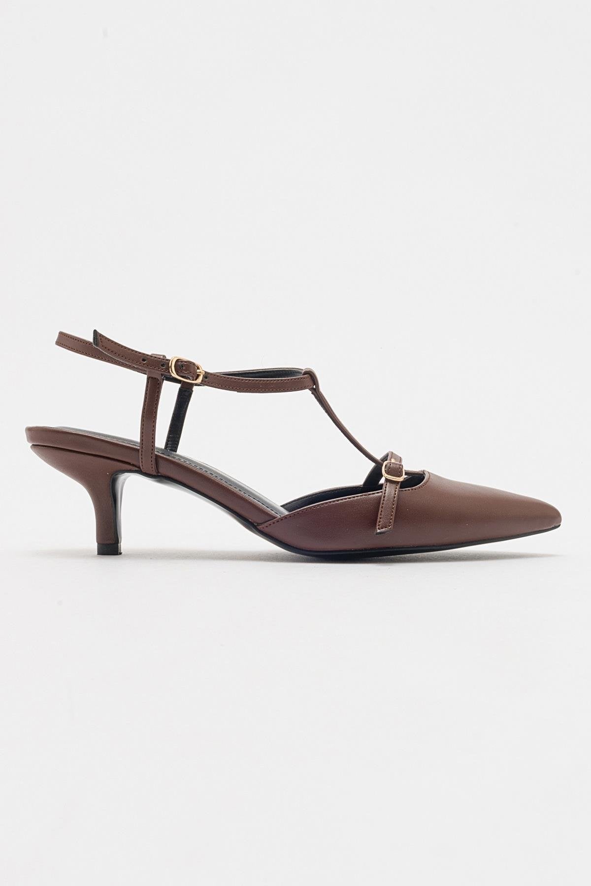 Frans - Cognac Pointed Toe Backless Low Heel Shoe – top view showing leather, SimmiUnique