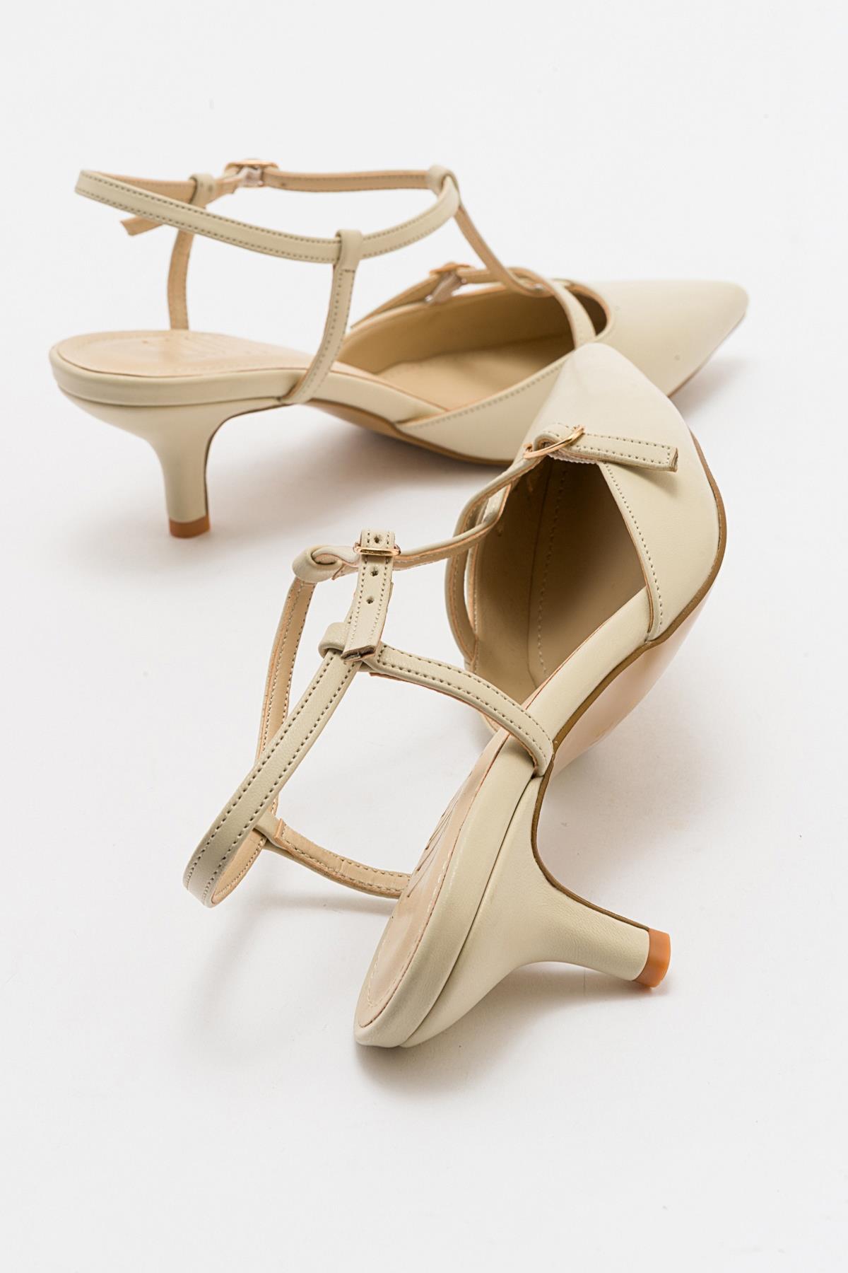 Frans - Off-White Pointed Toe Backless Low Heel Shoe – side view showing leather, white, SimmiUnique