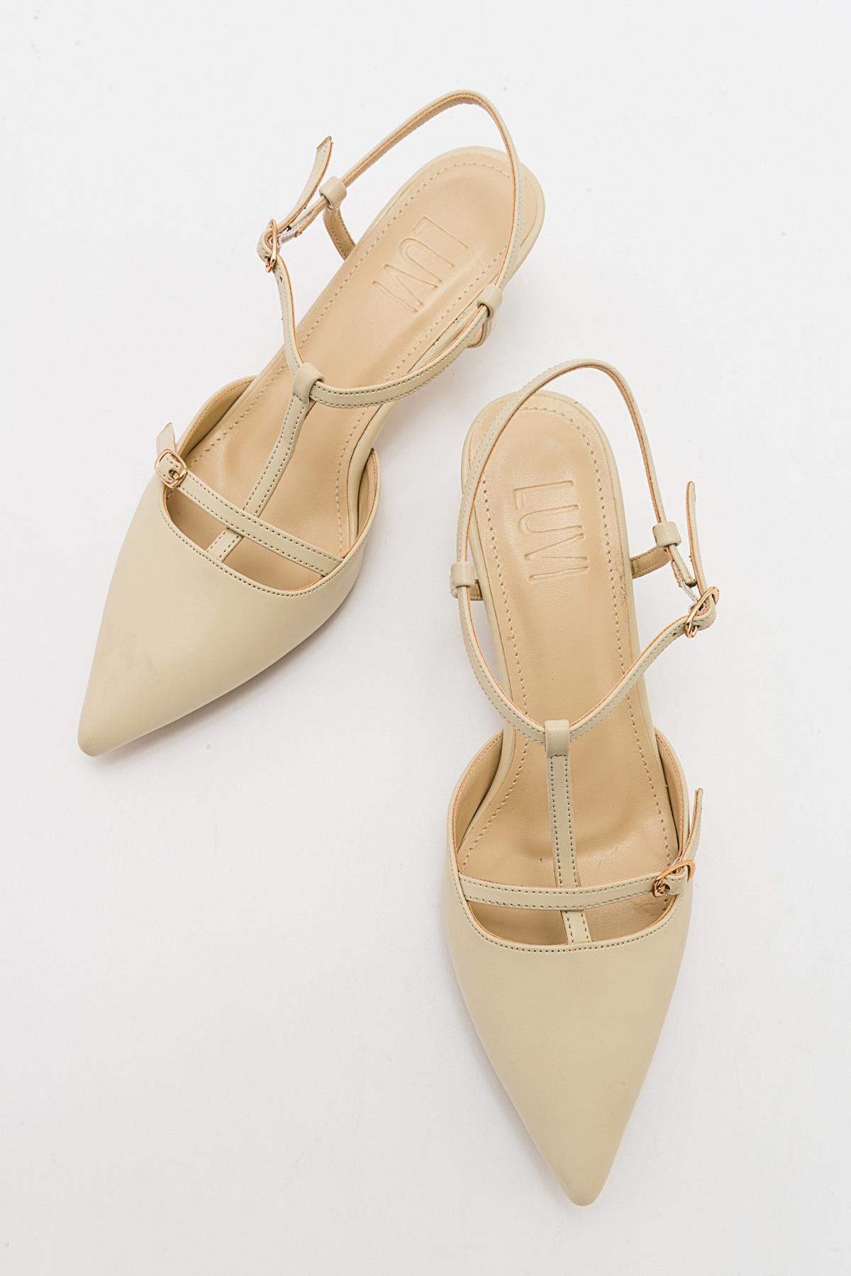 Frans - Off-White Pointed Toe Backless Low Heel Shoe – detail view showing leather, white, SimmiUnique
