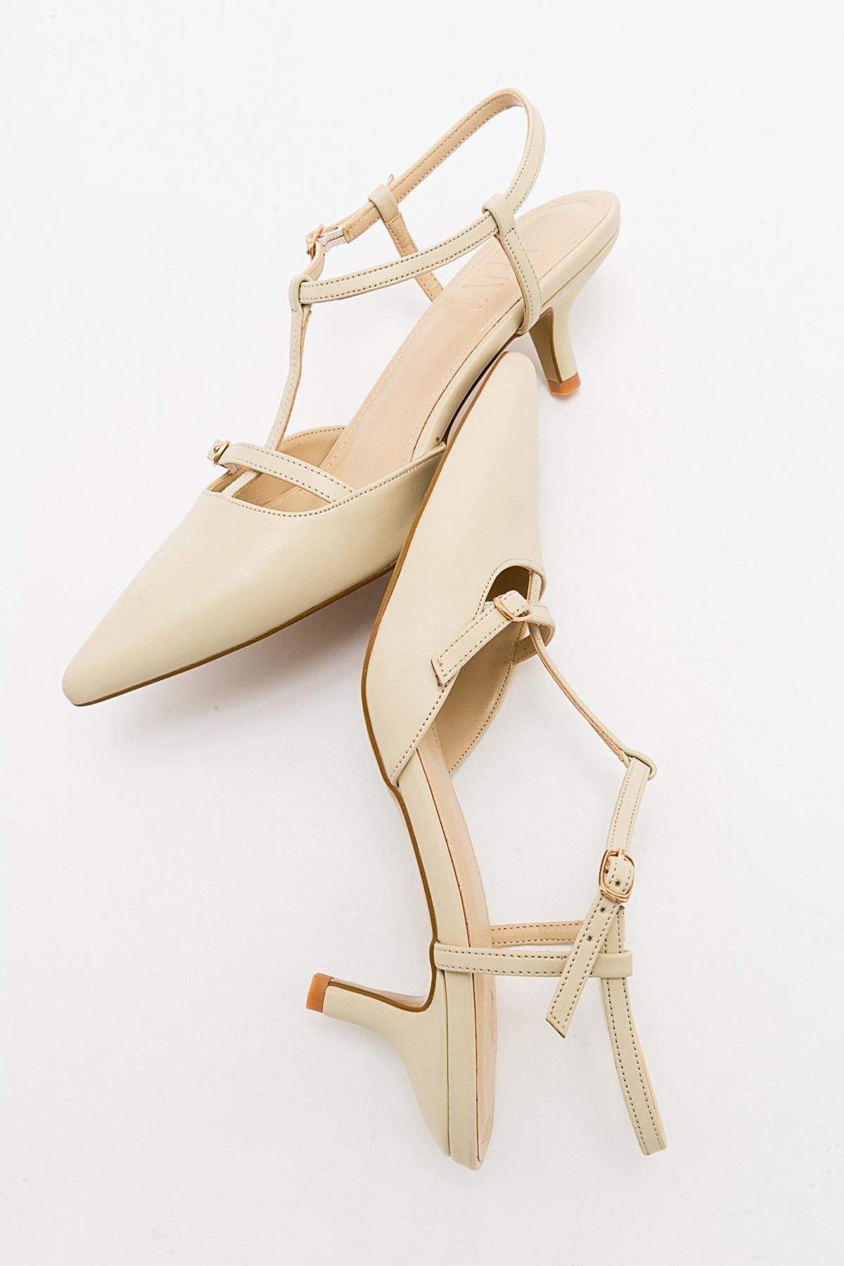 Frans - Off-White Pointed Toe Backless Low Heel Shoe – back view showing leather, white, SimmiUnique