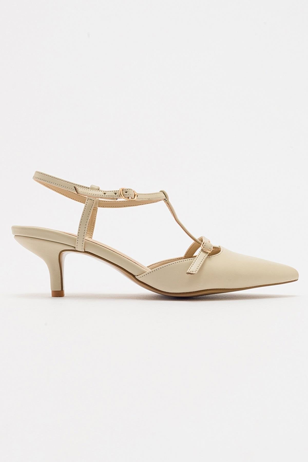 Frans - Off-White Pointed Toe Backless Low Heel Shoe – top view showing leather, white, SimmiUnique