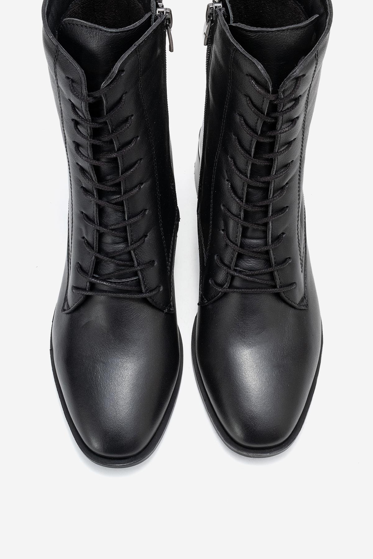 Avia - Black Genuine Leather Block Heel Boot – side view showing leather, black, SimmiUnique