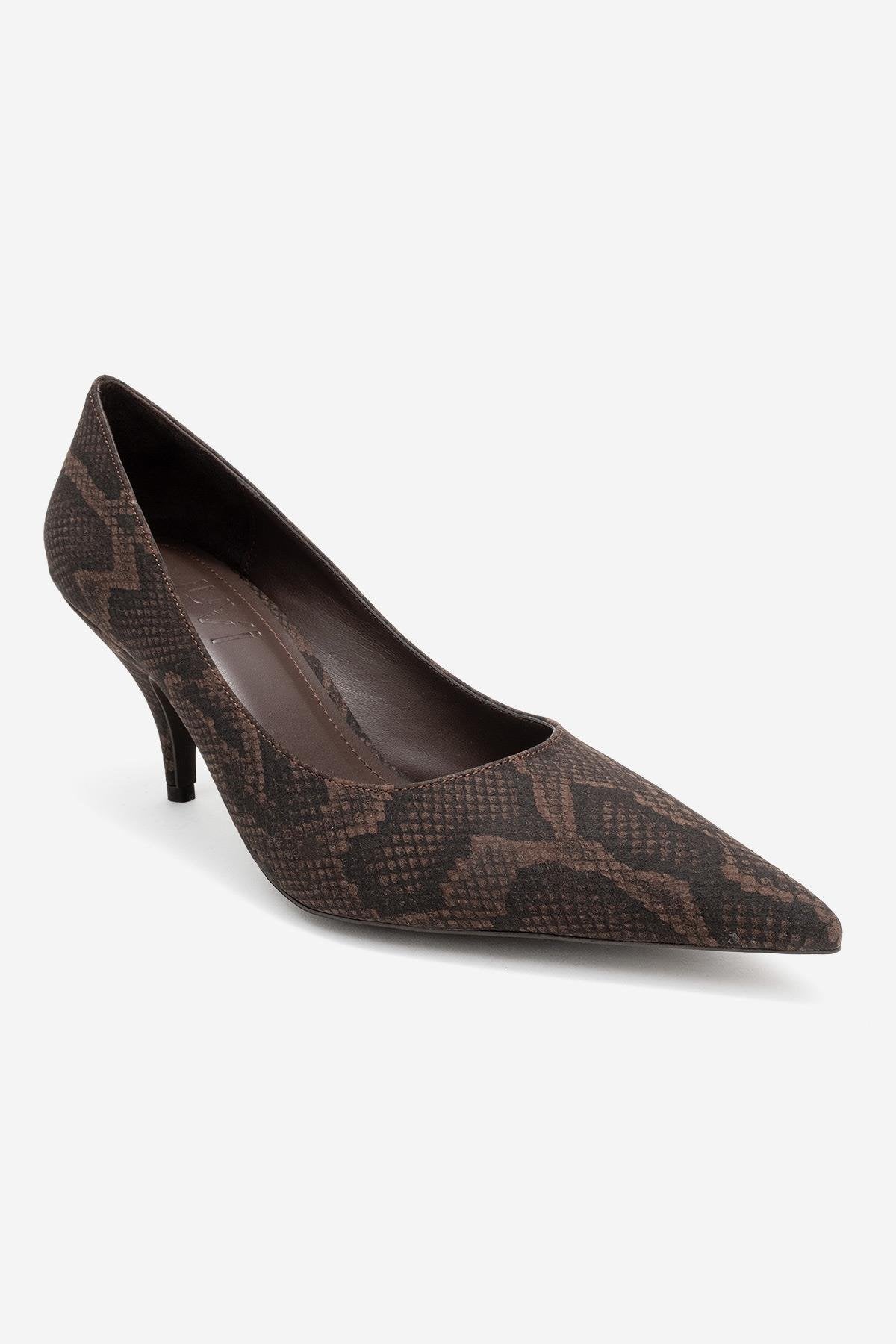 Marcus - Brown Patterned Heeled Shoe – detail view showing leather, SimmiUnique