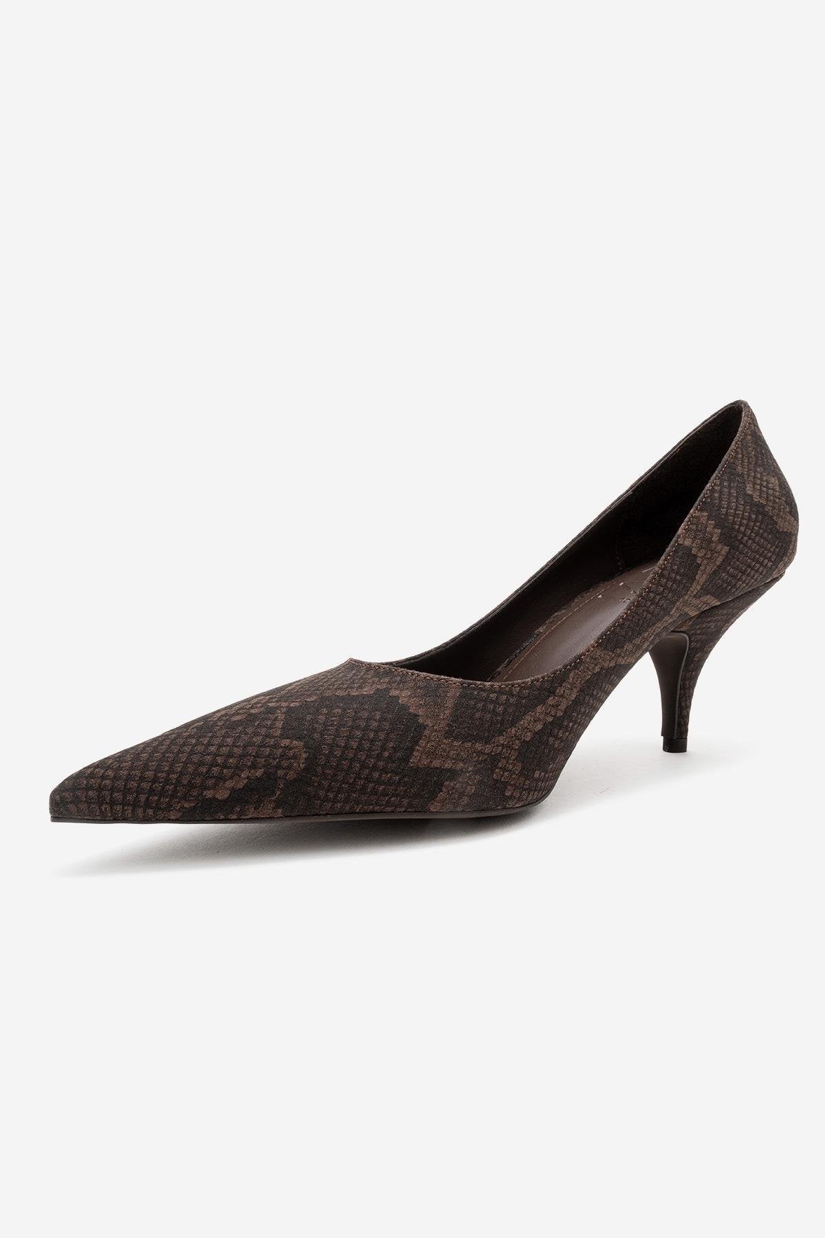Marcus - Brown Patterned Heeled Shoe – heel view showing leather, SimmiUnique