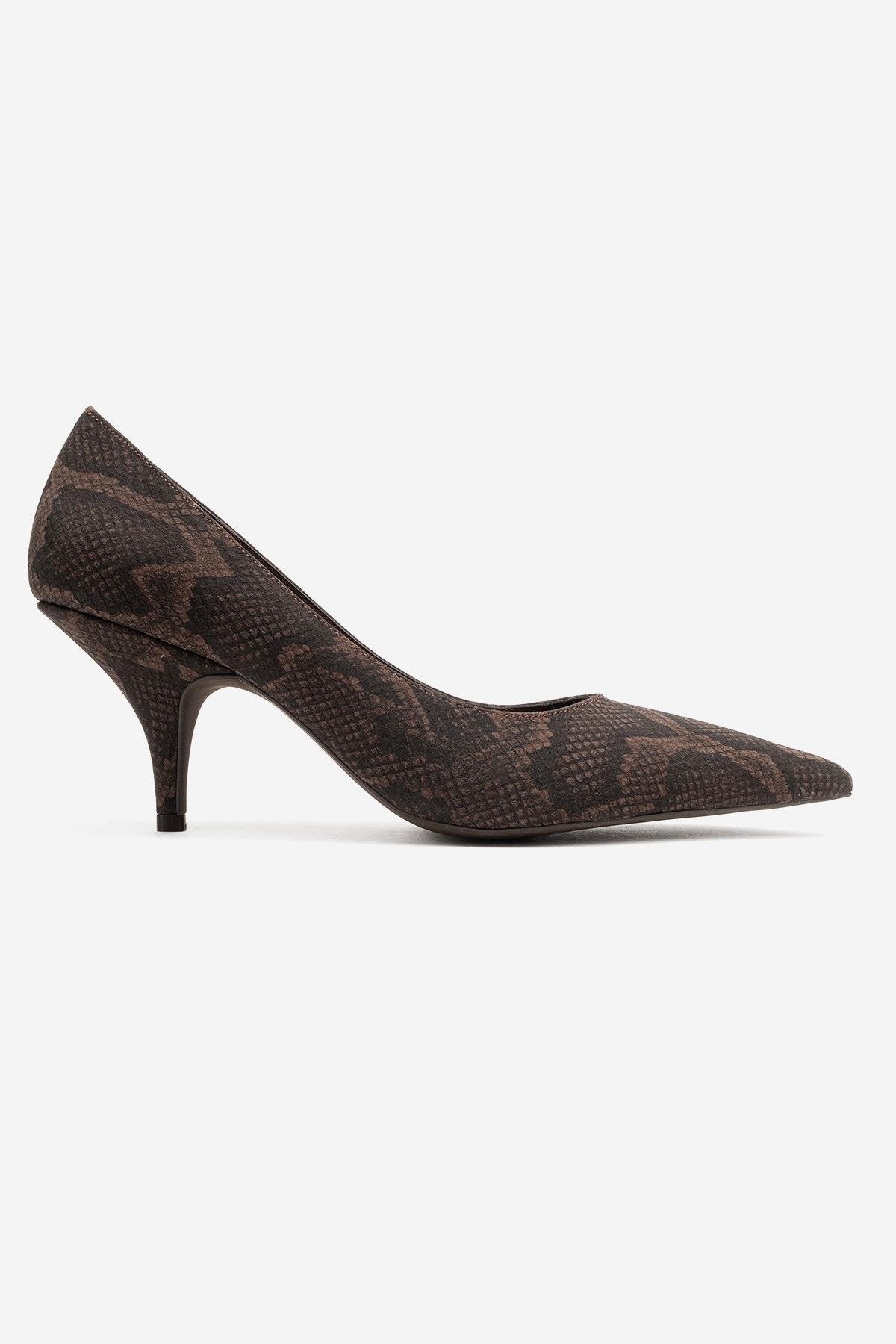 Marcus - Brown Patterned Heeled Shoe – top view showing leather, SimmiUnique