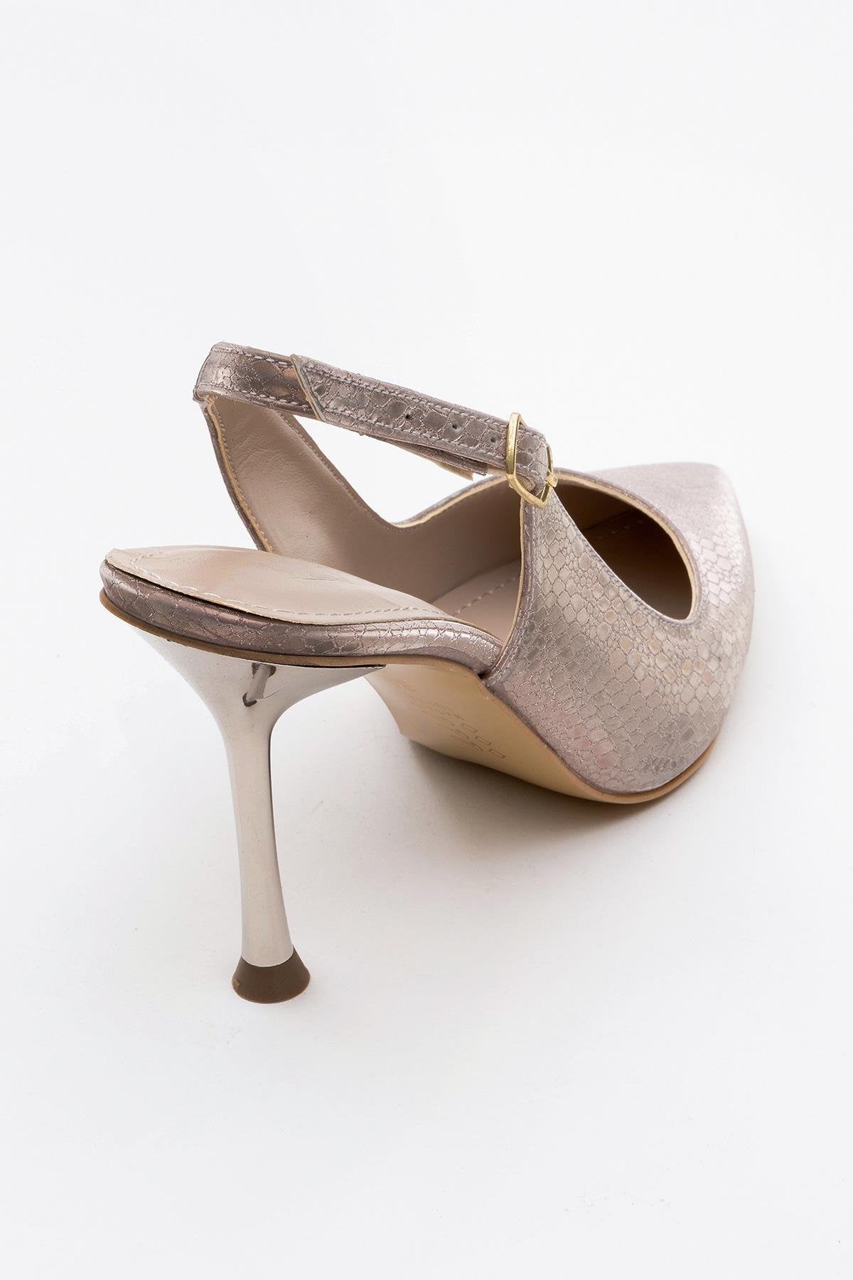 Orfo - Rose Patterned High Heel Shoe – heel view showing leather, SimmiUnique