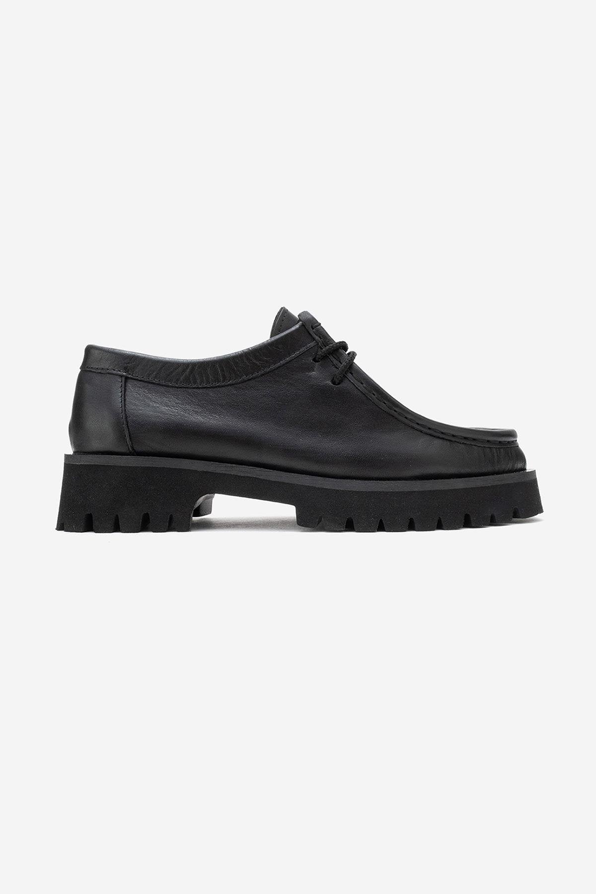 Talia - Black Genuine Leather Lace-Up Loafer – top view showing lace, leather, black, SimmiUnique