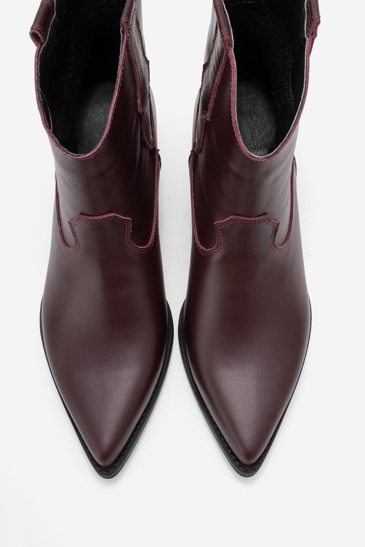 Elia - Burgundy Genuine Leather Western Boot – side view showing leather, SimmiUnique