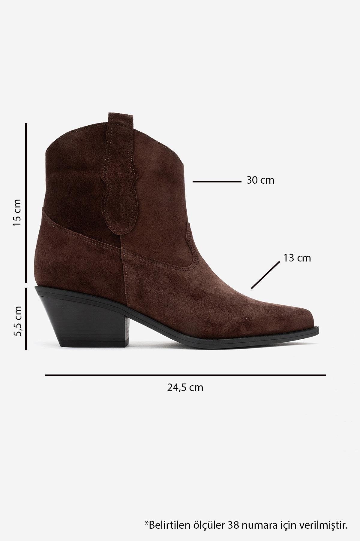 Elia - Brown Suede Genuine Leather Western Boot – top view showing leather, suede, SimmiUnique