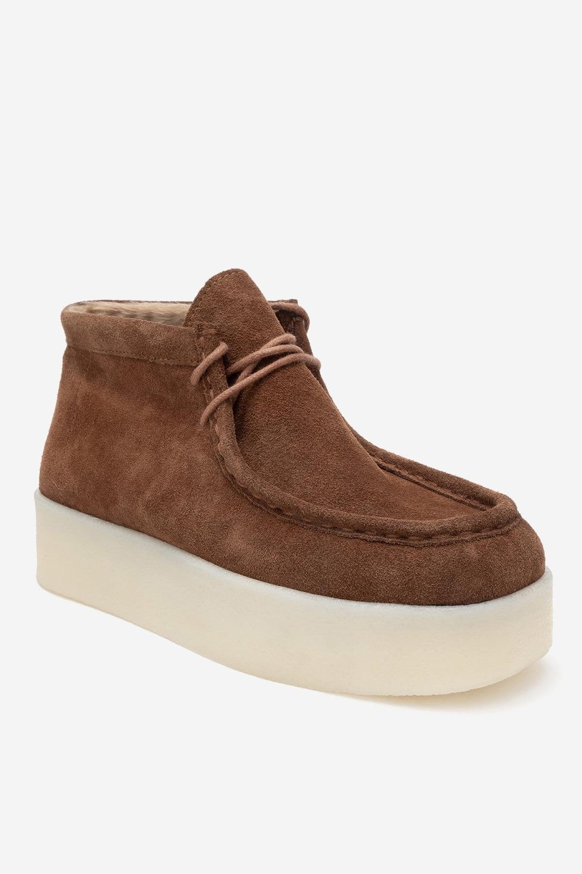 Melia - Cognac Suede Genuine Leather Ankle Boot – detail view showing leather, suede, SimmiUnique