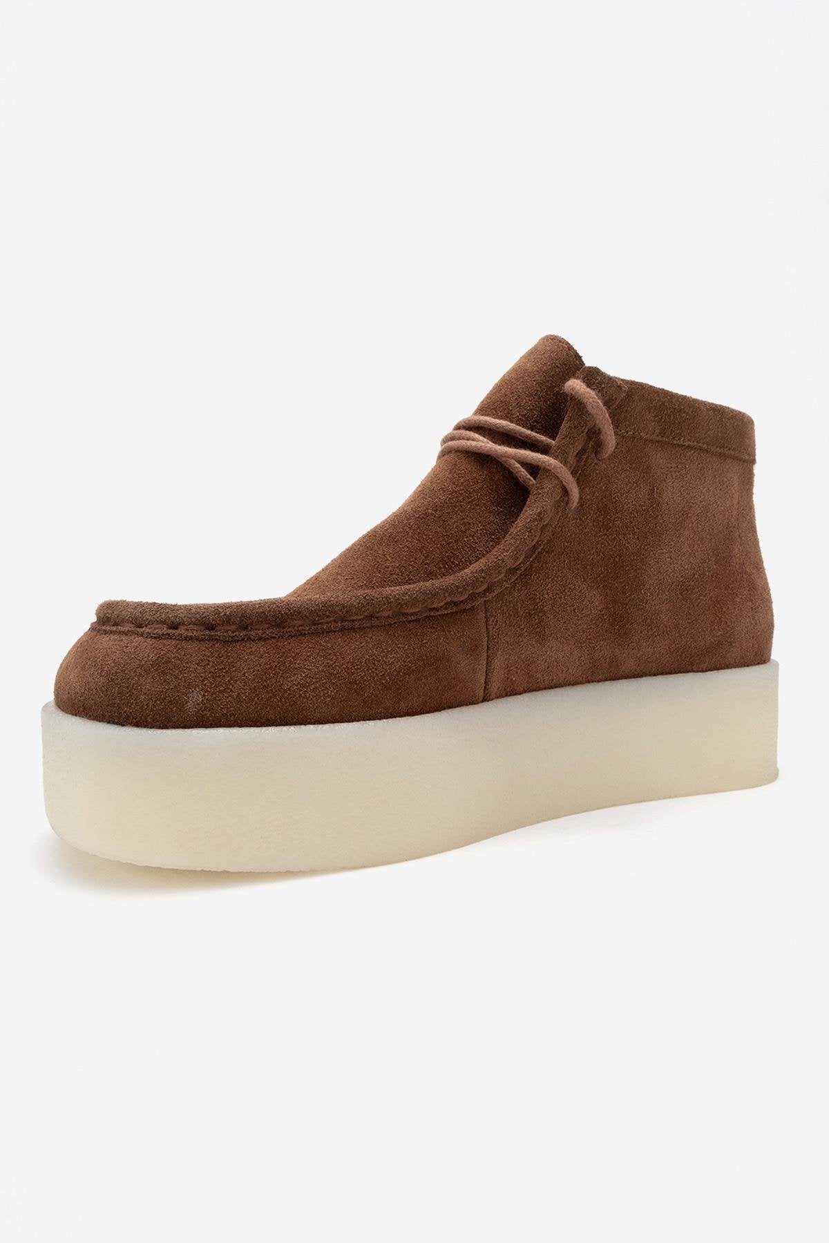Melia - Cognac Suede Genuine Leather Ankle Boot – heel view showing leather, suede, SimmiUnique