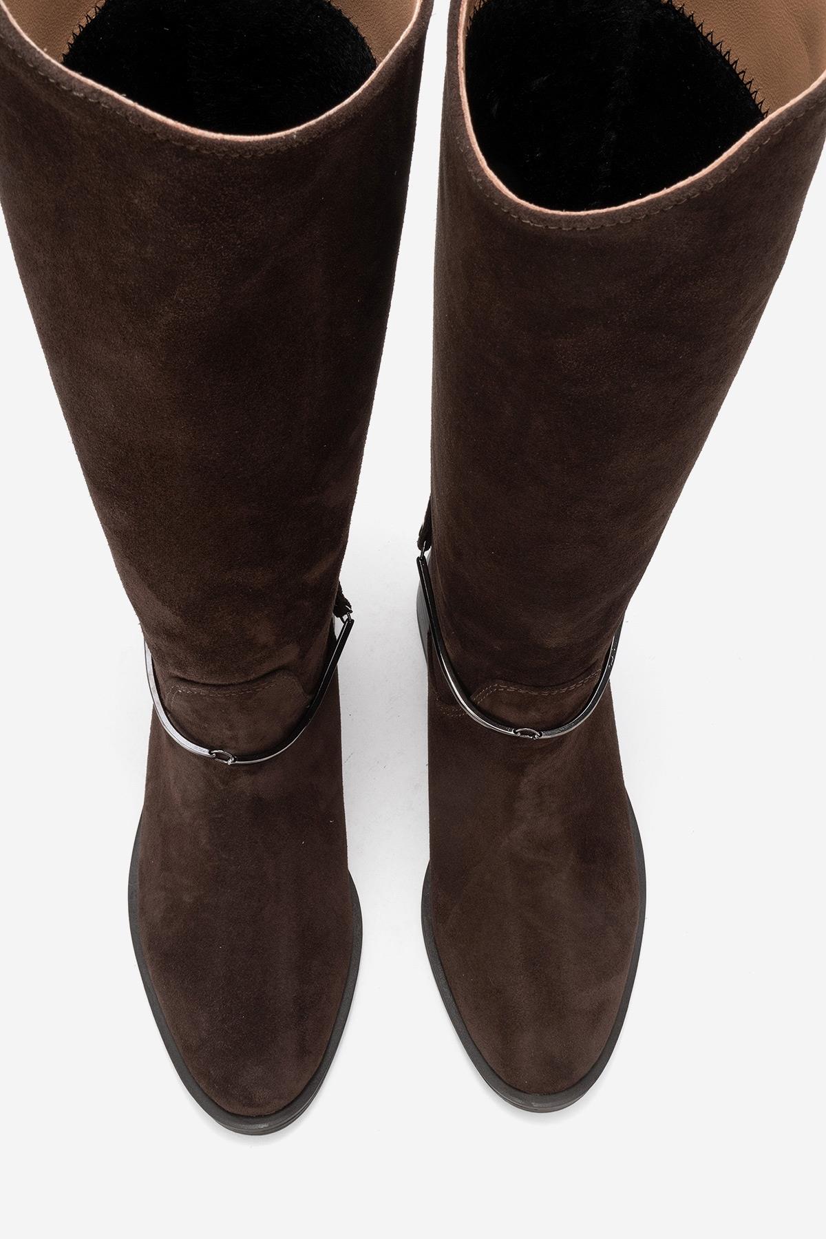 Ansel - Brown Suede Genuine Leather Ankle-Strap Riding Boot – side view showing leather, suede, SimmiUnique