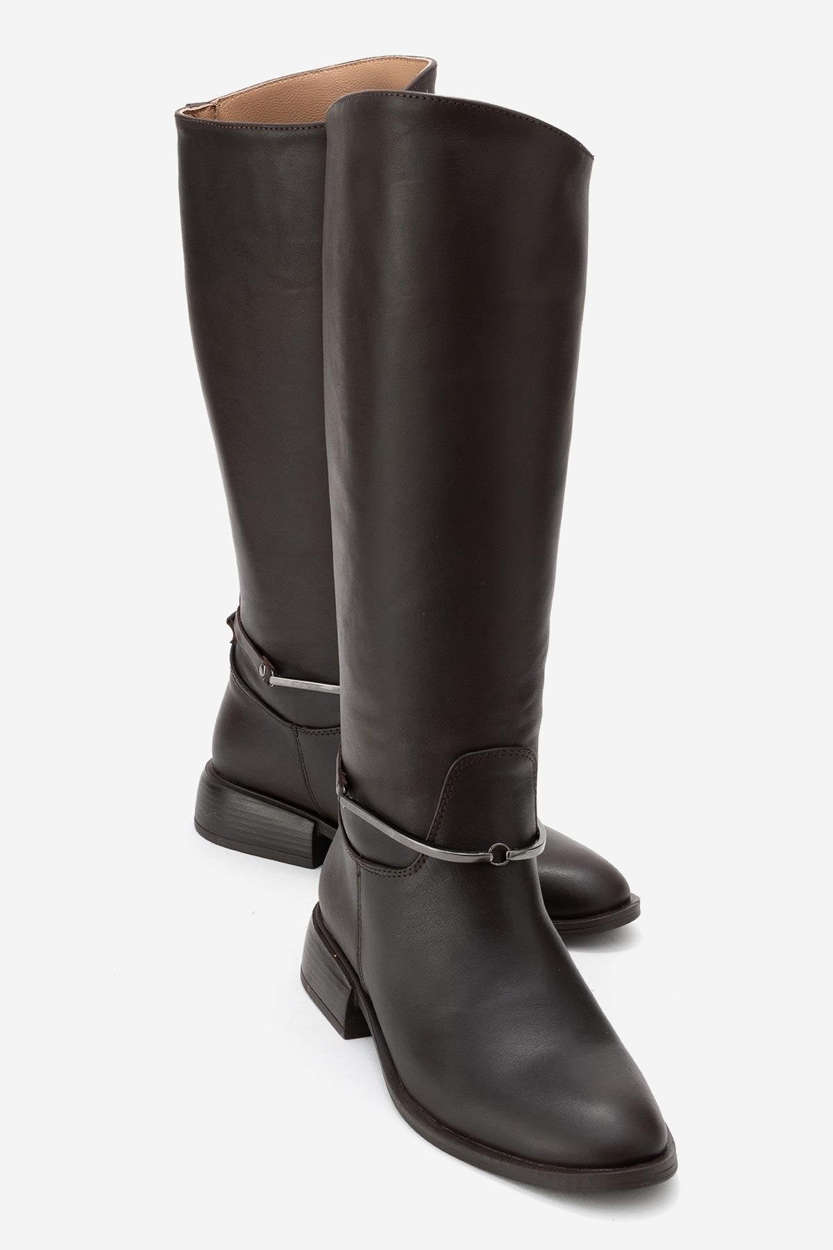 Ansel - Brown Genuine Leather Ankle-Strap Riding Boot – front three-quarter view showing leather, SimmiUnique