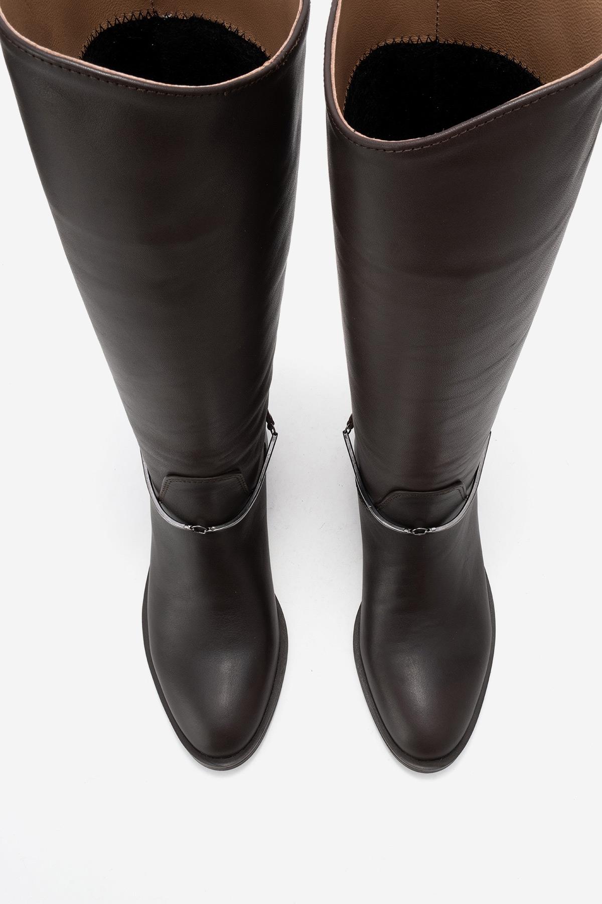 Ansel - Brown Genuine Leather Ankle-Strap Riding Boot – side view showing leather, SimmiUnique