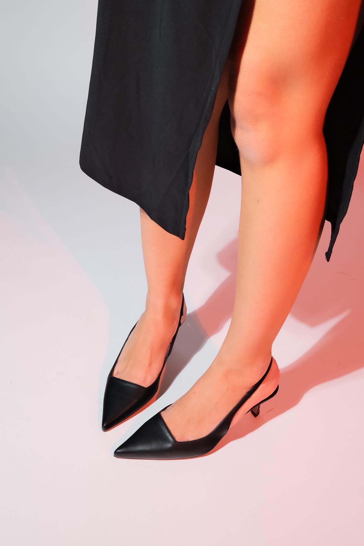 Marten - Black Pointed Toe Backless Stiletto Pump – side view showing leather, black, SimmiUnique