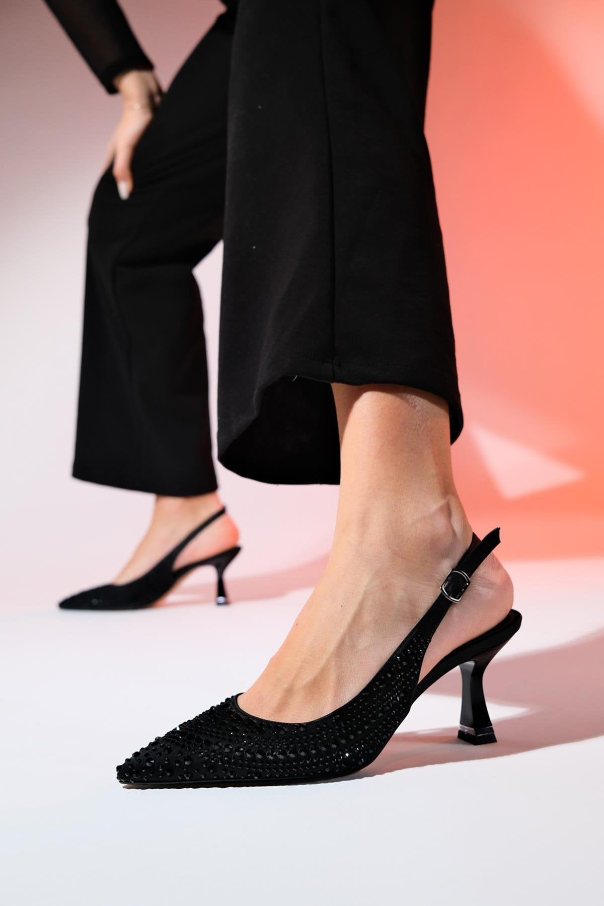 Juan - Black Satin Embellished Evening Shoe – product view 10 showing satin, leather, black, SimmiUnique