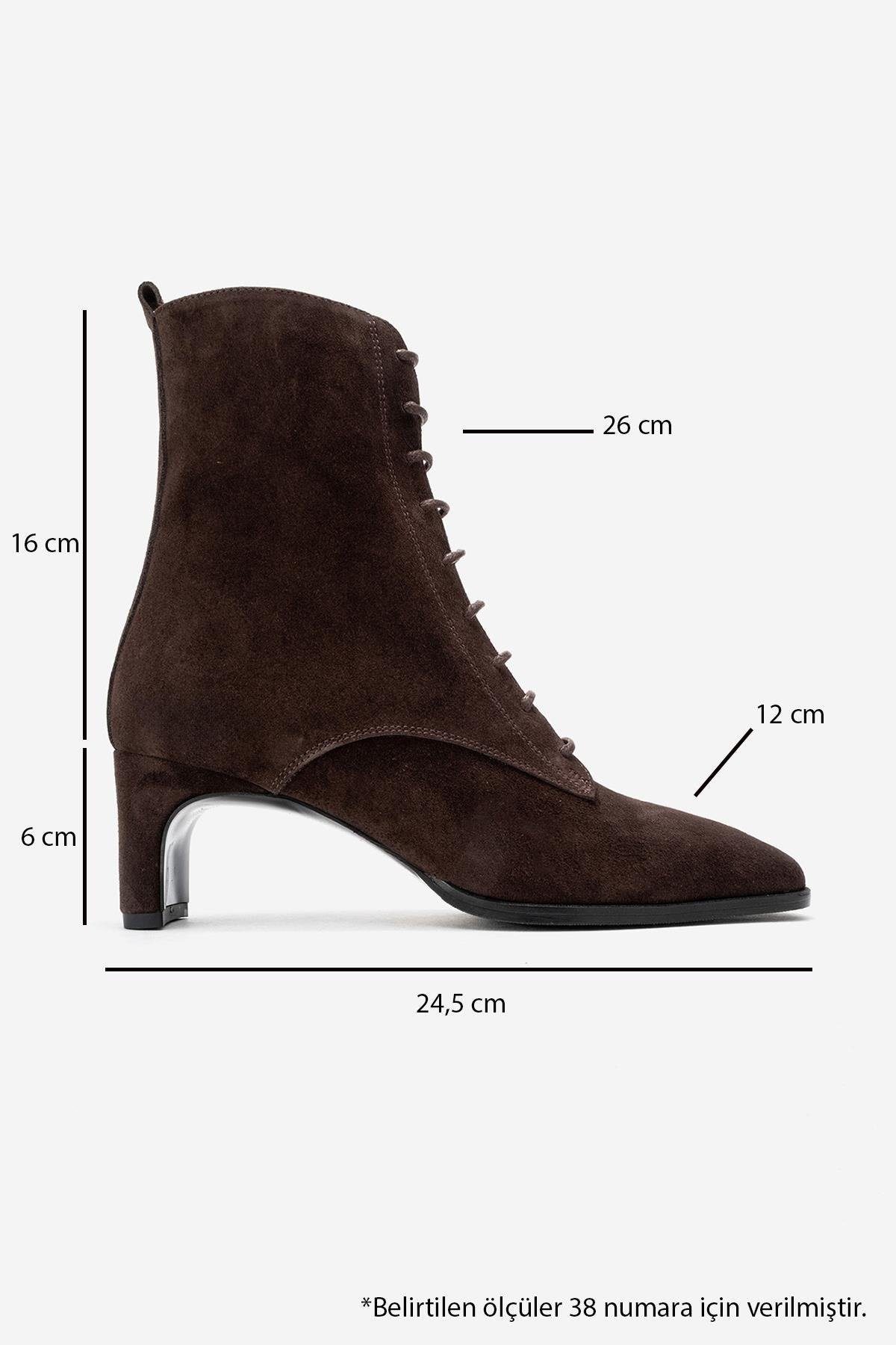 SUDY - Brown Suede Genuine Leather Lace-Up Block Heel Boot – top view showing lace, leather, suede, SimmiUnique