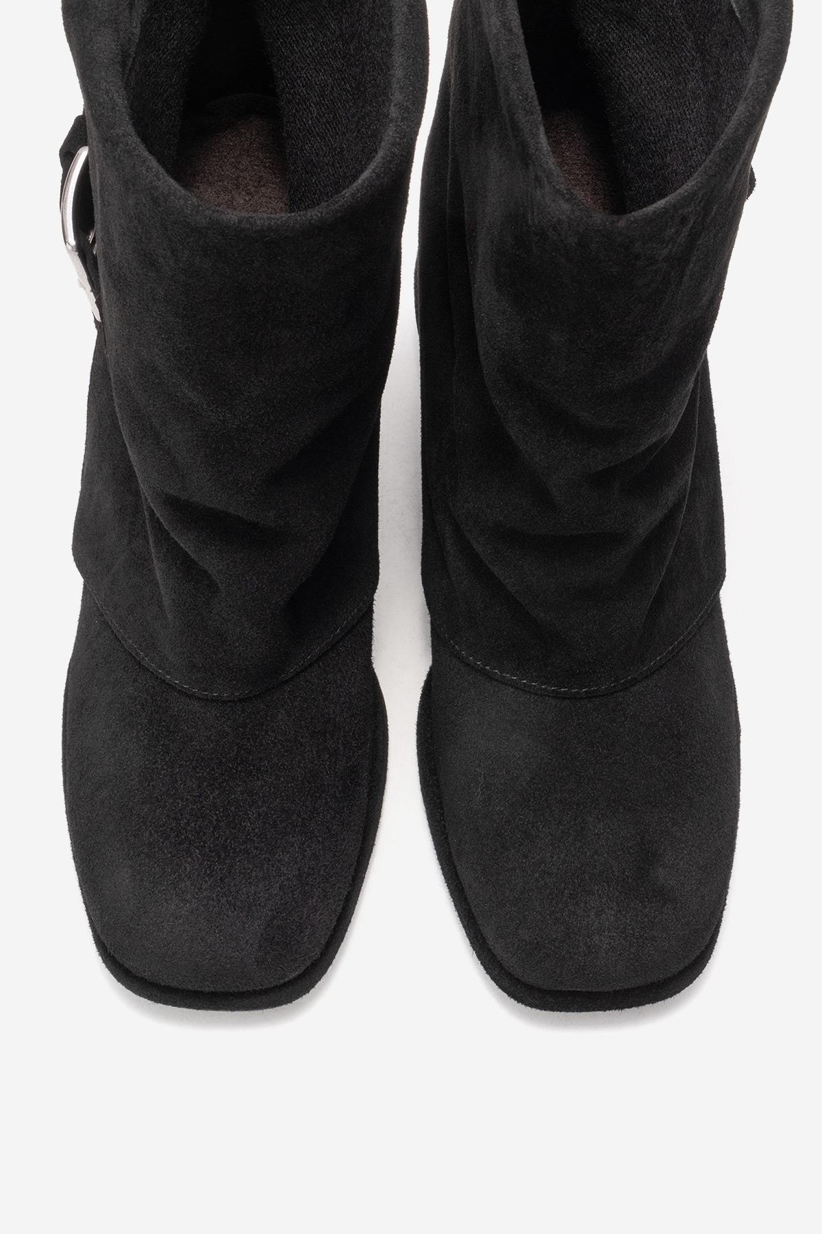 LORE - Black Genuine Leather Block Heel Boot – side view showing leather, suede, black, SimmiUnique